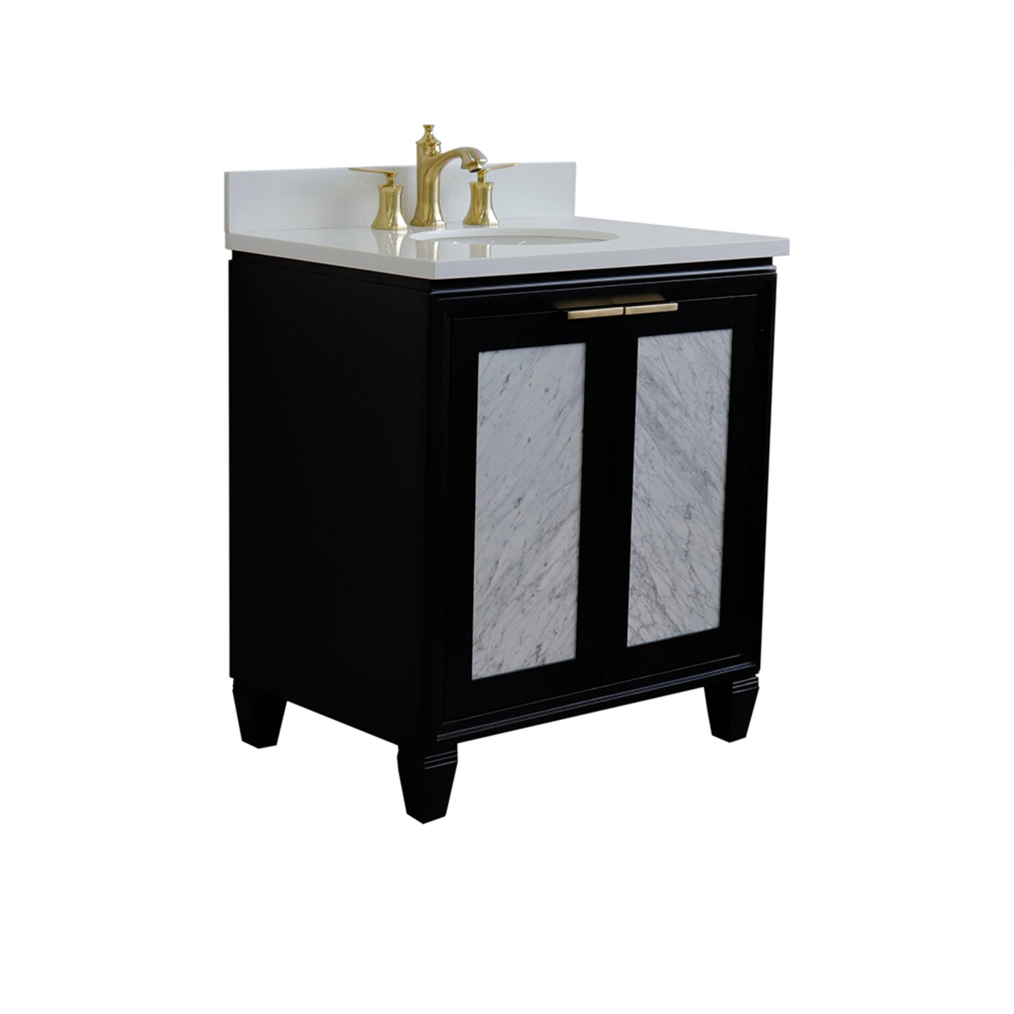 31" Single sink vanity in Black finish with White engineered stone with oval sink