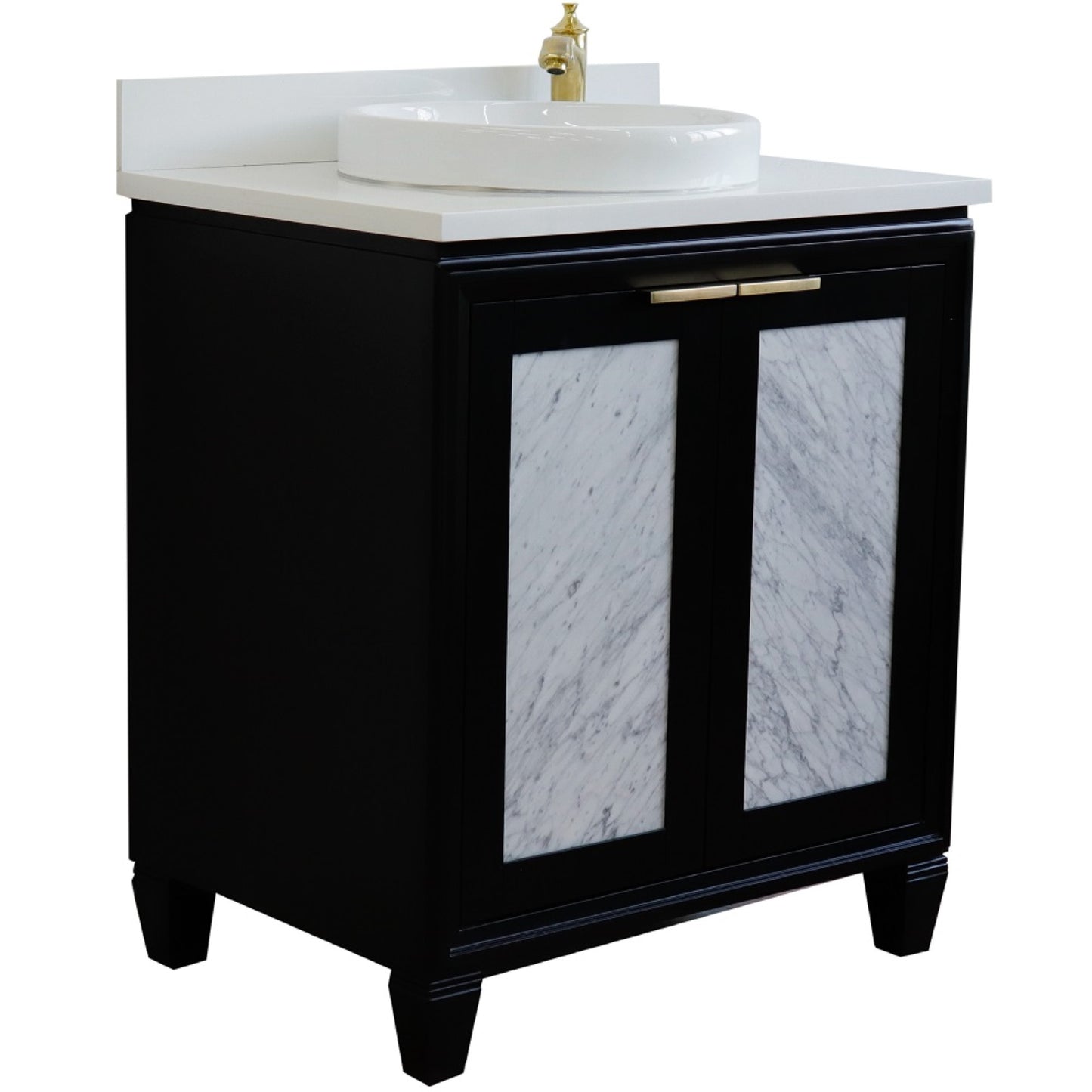 31" Single sink vanity in Black finish with White engineered stone with round sink