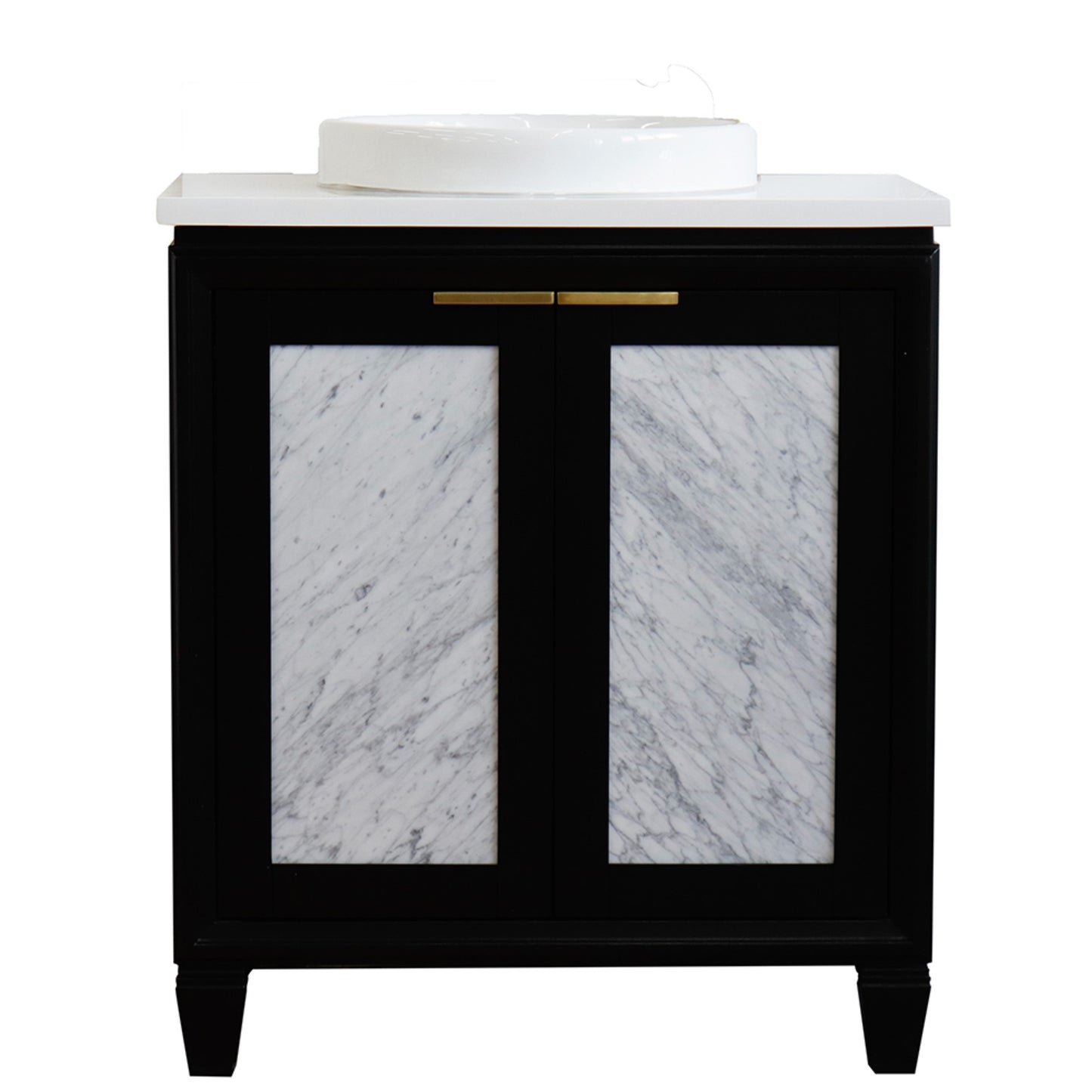 31" Single sink vanity in Black finish with White engineered stone with round sink
