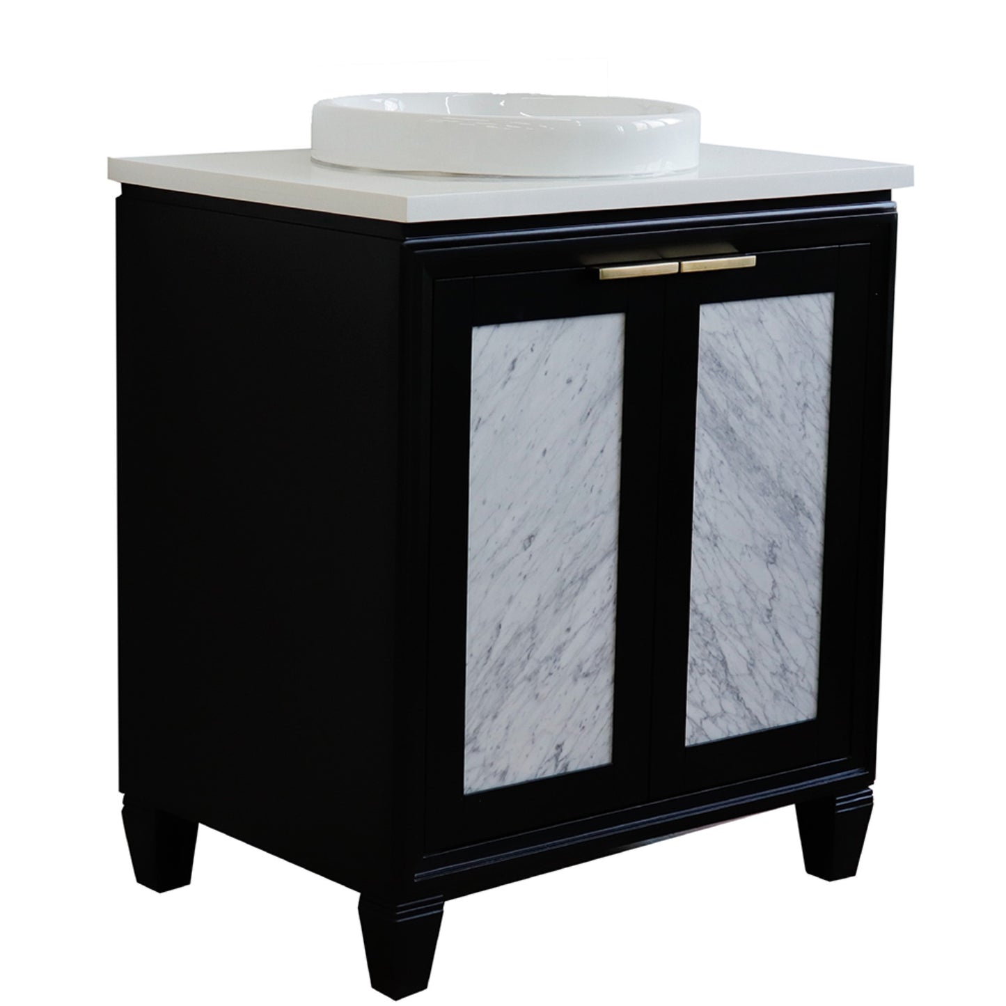 31" Single sink vanity in Black finish with White engineered stone with round sink