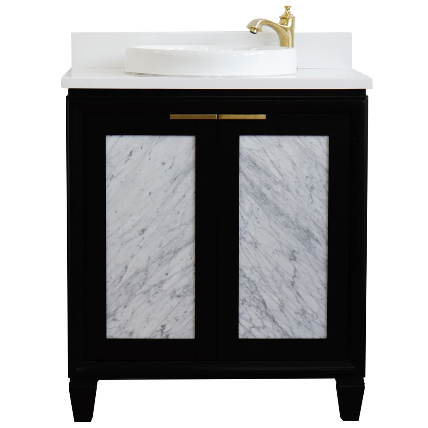 31" Single sink vanity in Black finish with White engineered stone with round sink