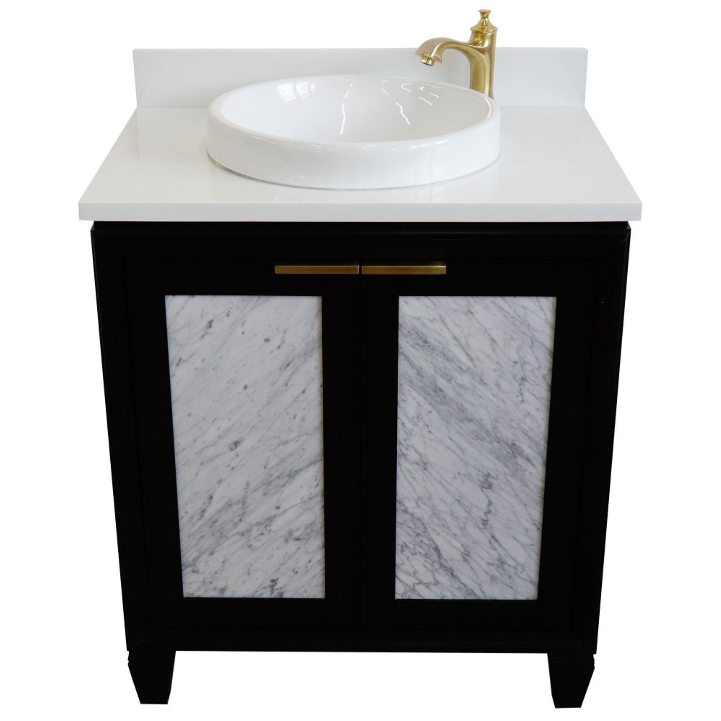 31" Single sink vanity in Black finish with White engineered stone with round sink