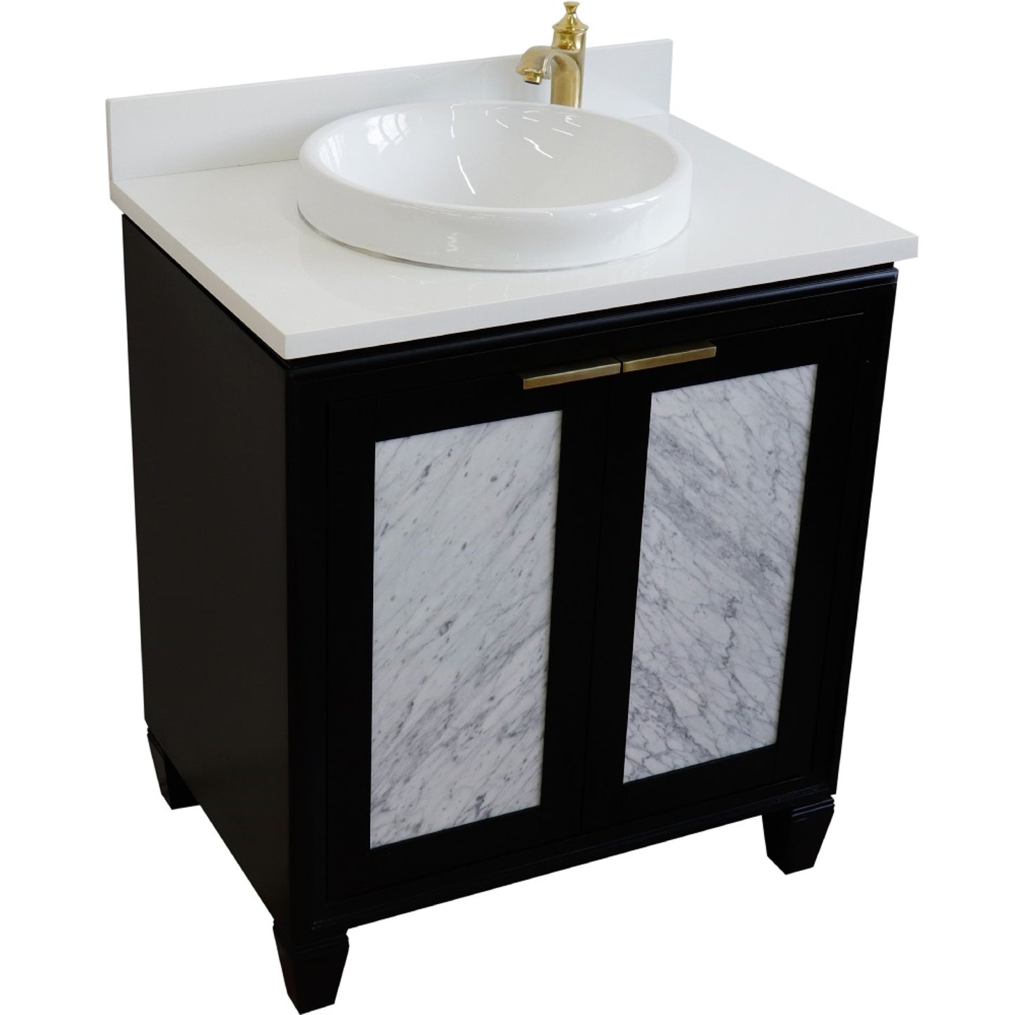 31" Single sink vanity in Black finish with White engineered stone with round sink