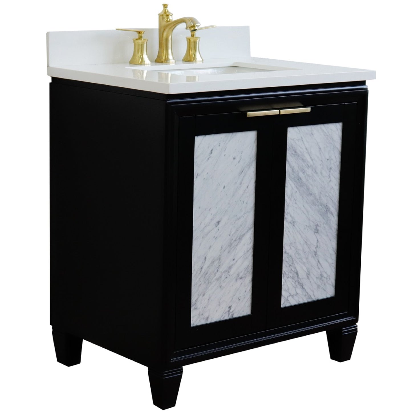 31" Single sink vanity in Black finish with White engineered stone with rectangle sink