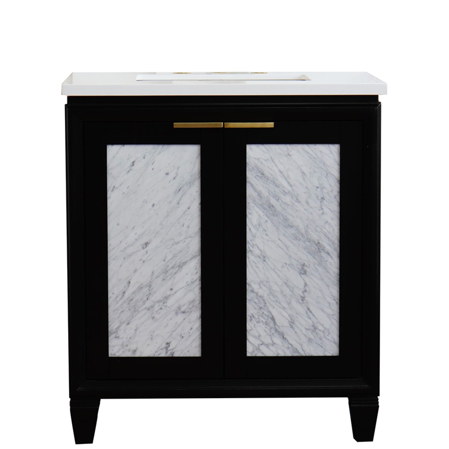 31" Single sink vanity in Black finish with White engineered stone with rectangle sink