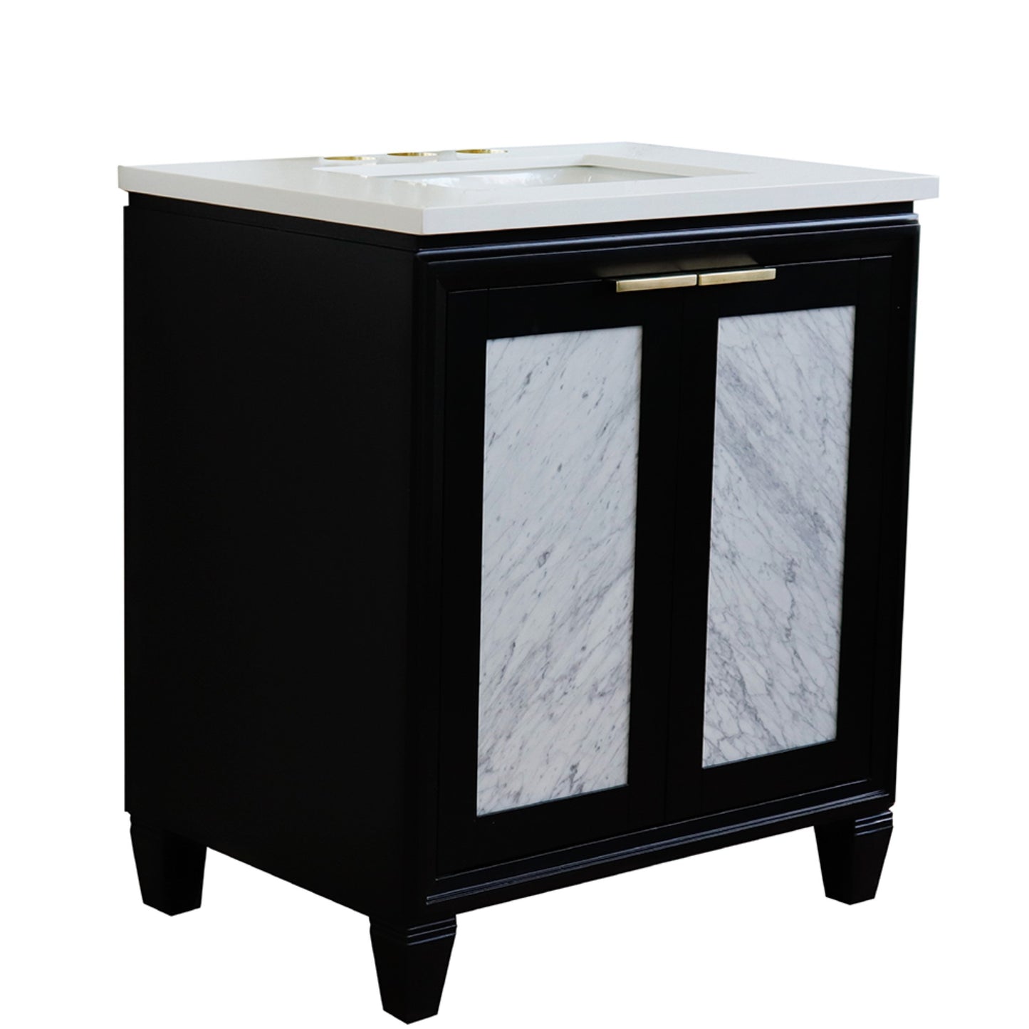 31" Single sink vanity in Black finish with White engineered stone with rectangle sink