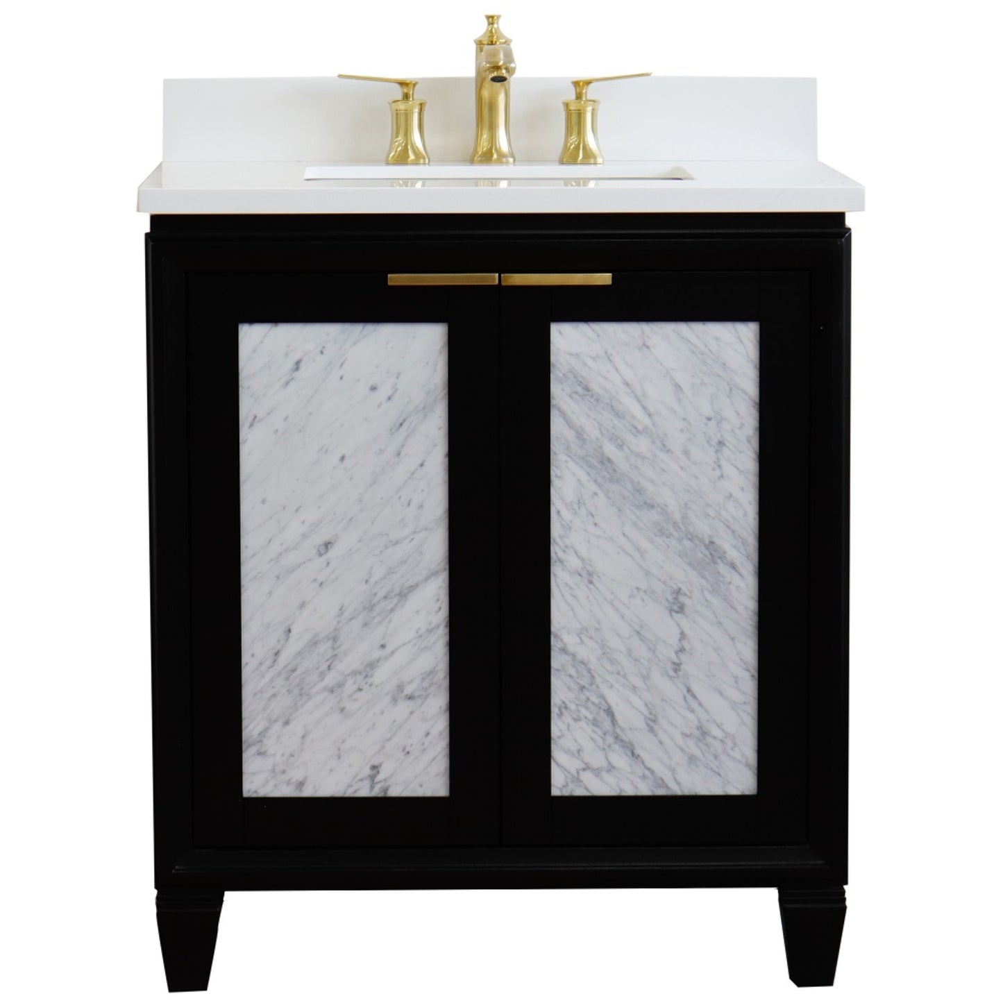 31" Single sink vanity in Black finish with White engineered stone with rectangle sink