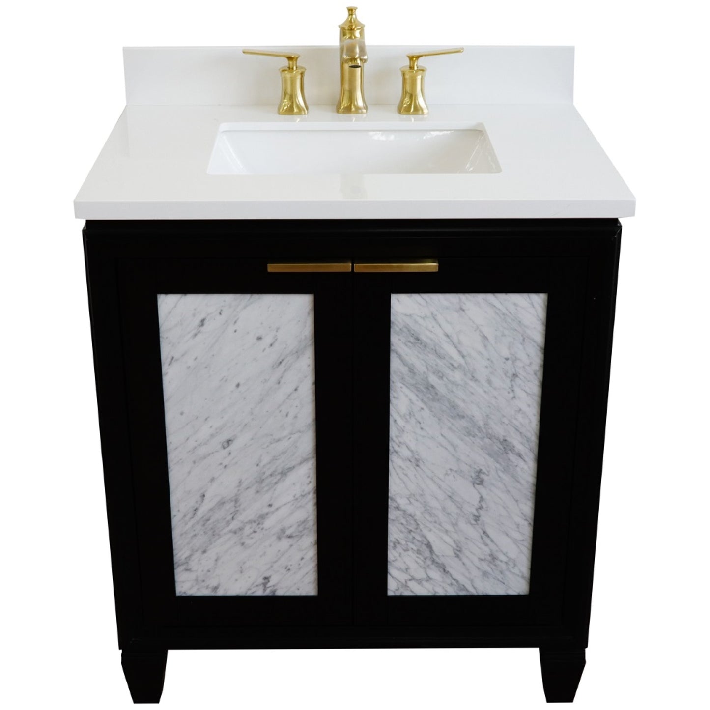 31" Single sink vanity in Black finish with White engineered stone with rectangle sink