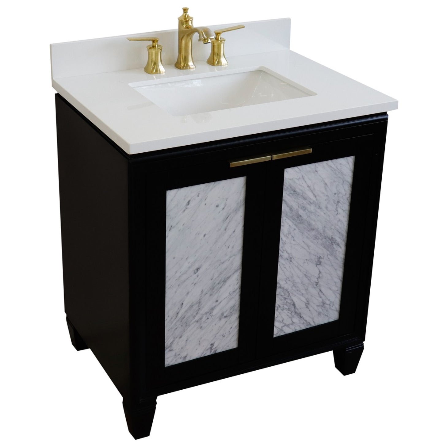 31" Single sink vanity in Black finish with White engineered stone with rectangle sink