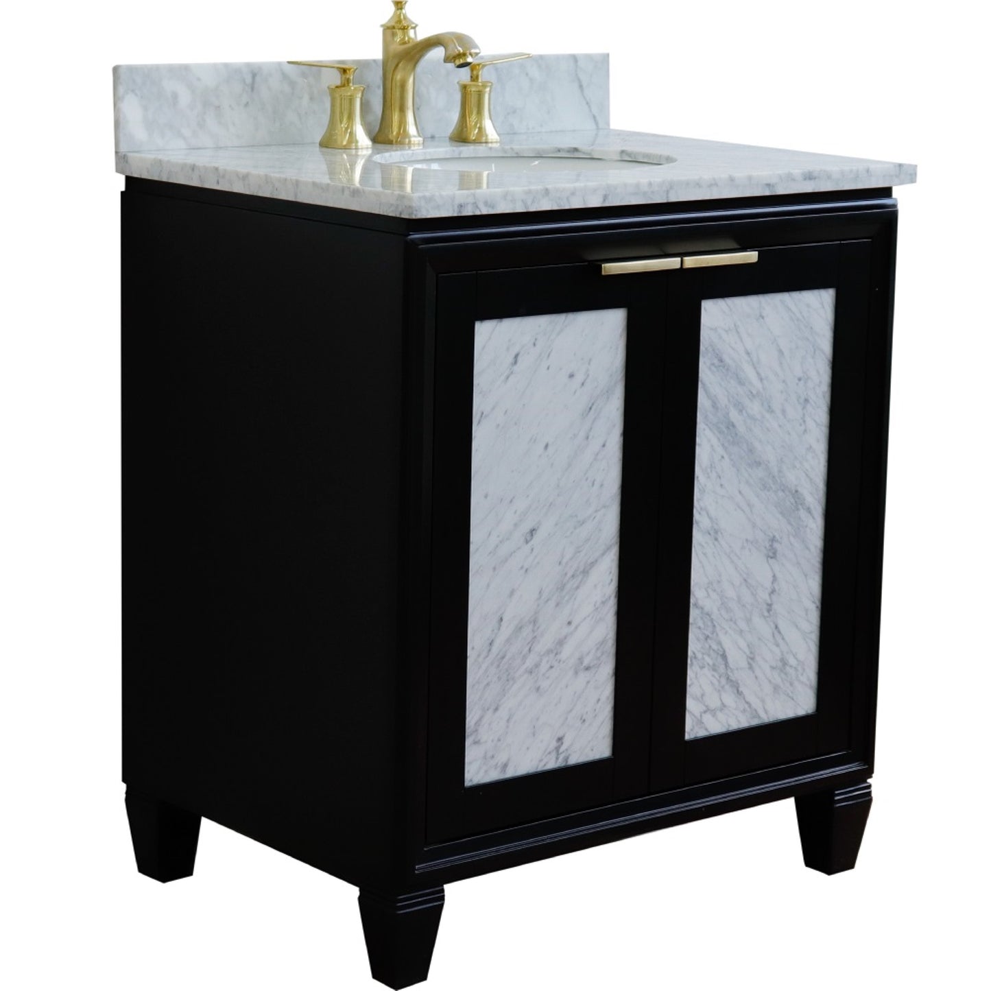 31" Single sink vanity in Black finish with White Carrara marble with oval sink