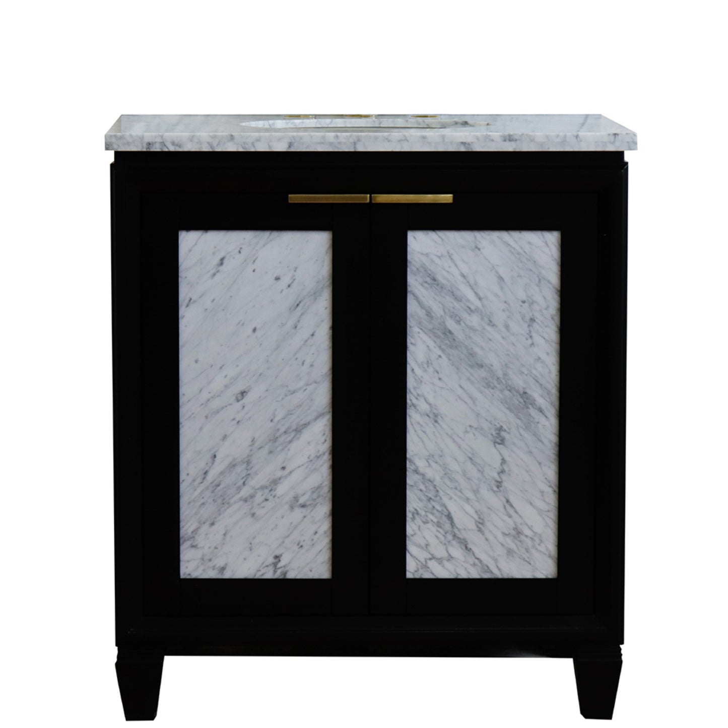 31" Single sink vanity in Black finish with White Carrara marble with oval sink