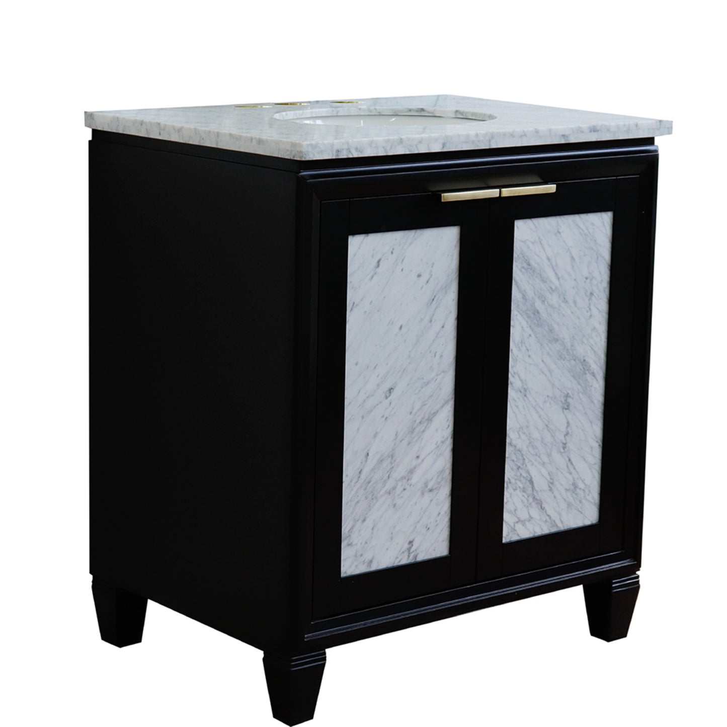 31" Single sink vanity in Black finish with White Carrara marble with oval sink