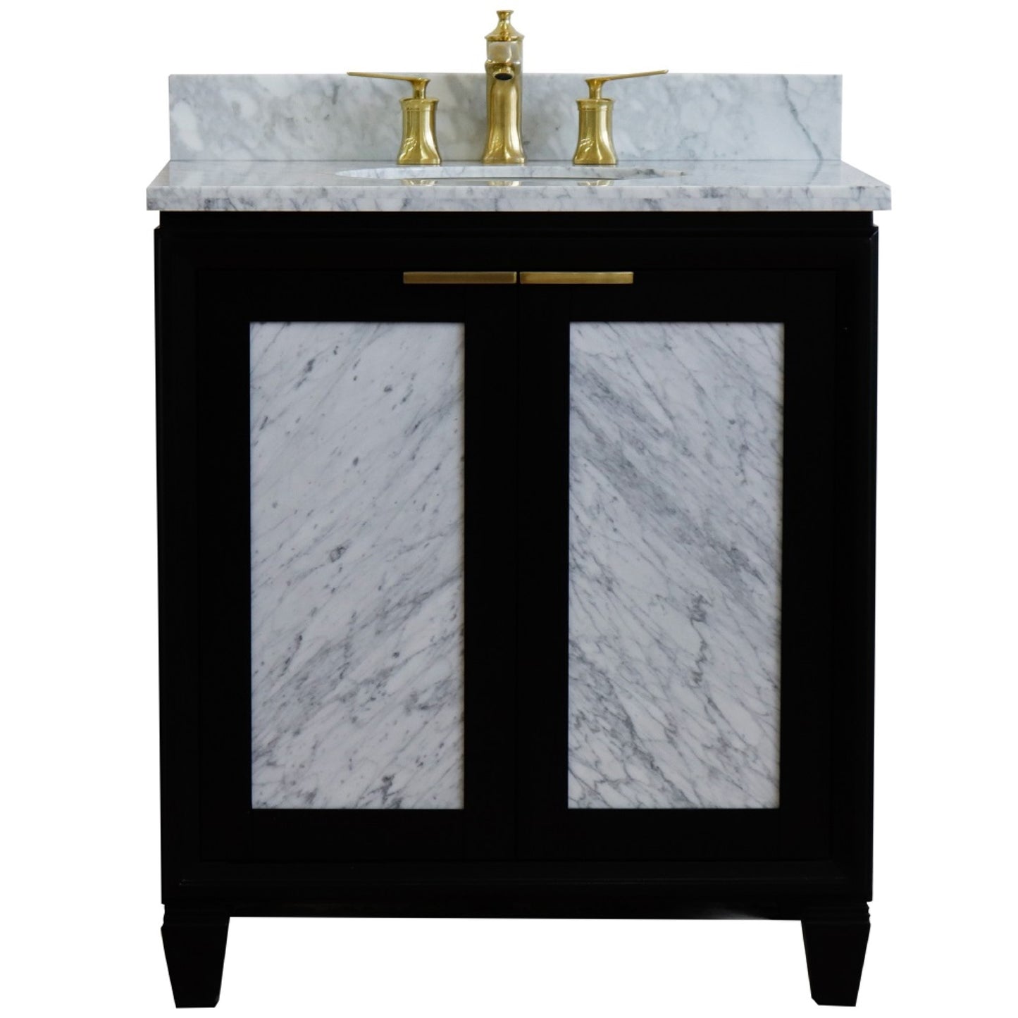 31" Single sink vanity in Black finish with White Carrara marble with oval sink
