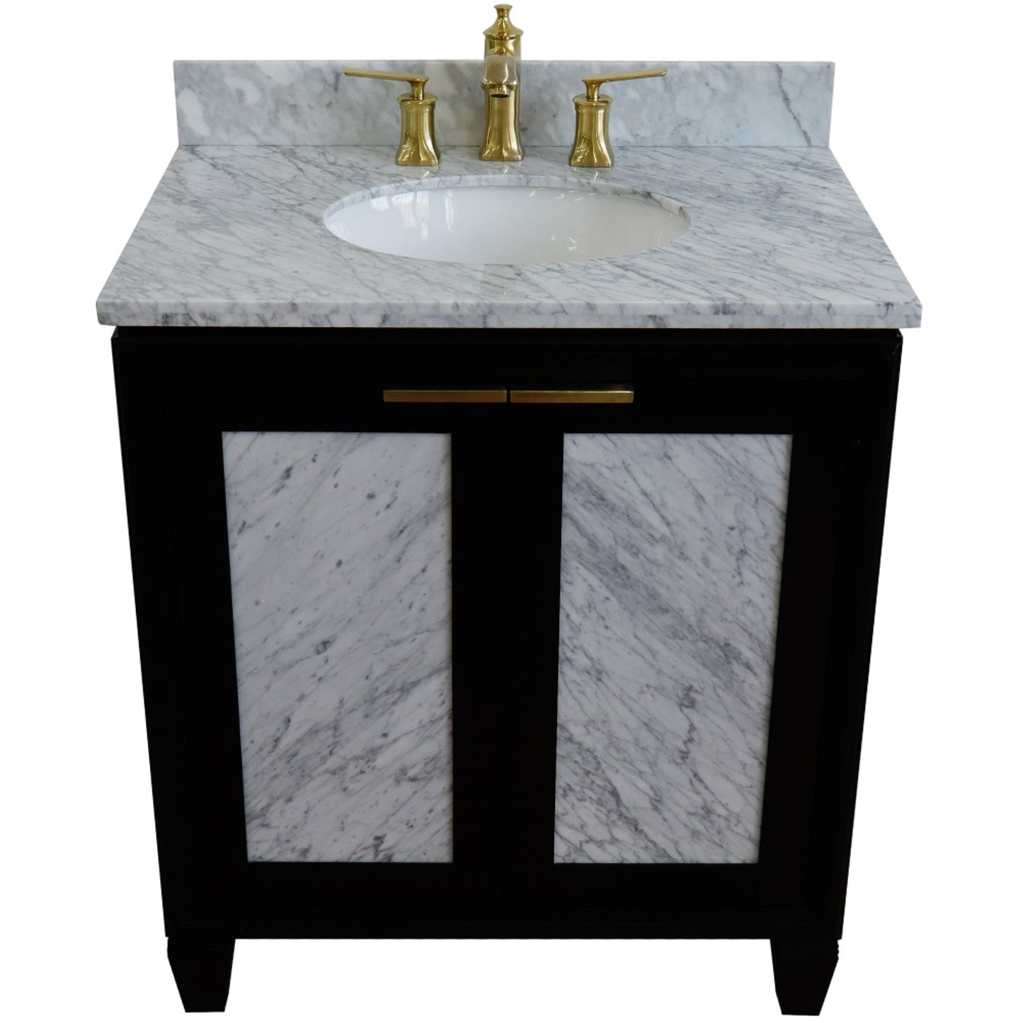 31" Single sink vanity in Black finish with White Carrara marble with oval sink