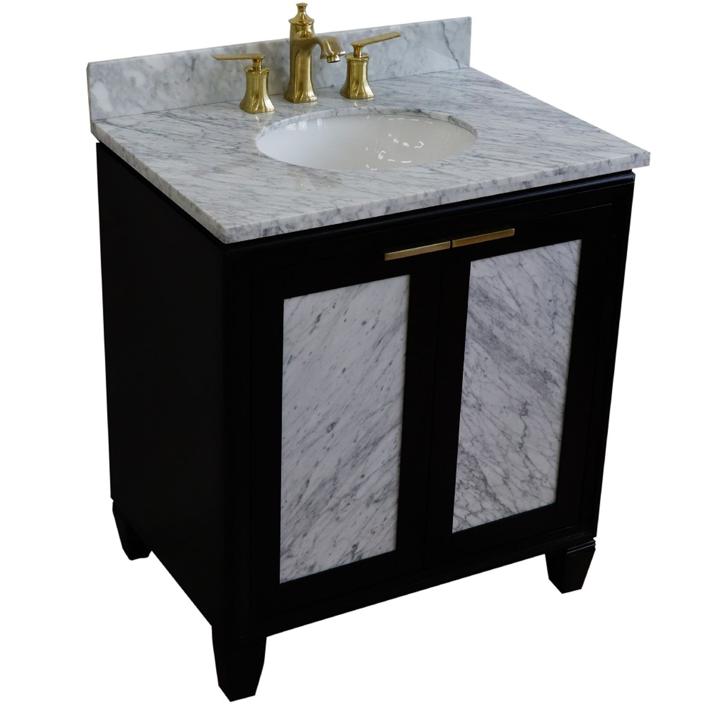 31" Single sink vanity in Black finish with White Carrara marble with oval sink