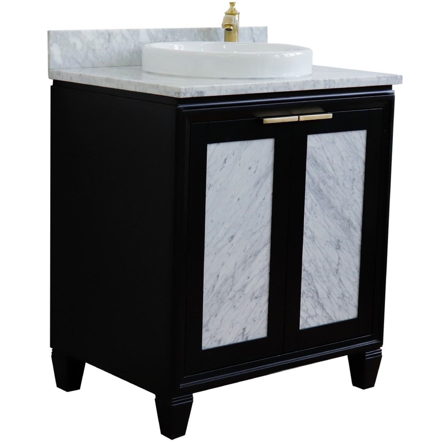 31" Single sink vanity in Black finish with White Carrara marble with round sink