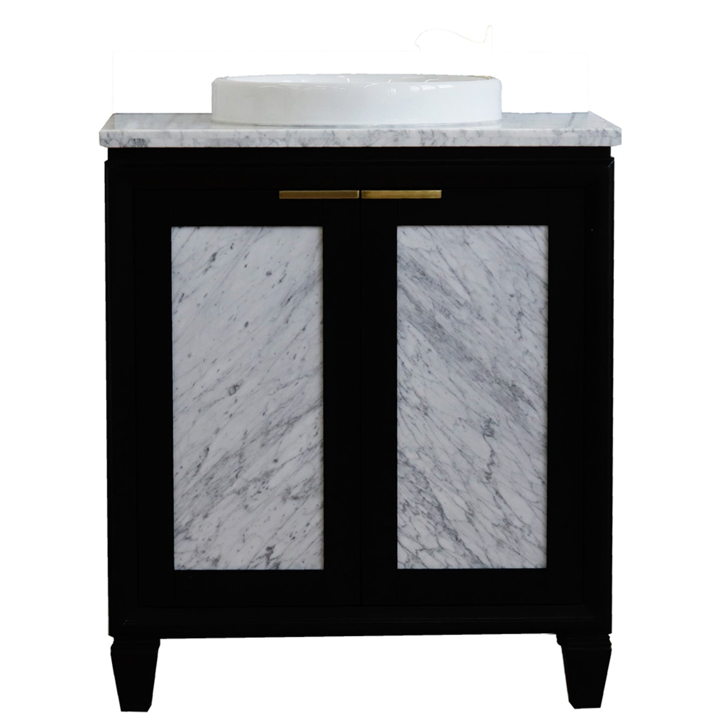 31" Single sink vanity in Black finish with White Carrara marble with round sink