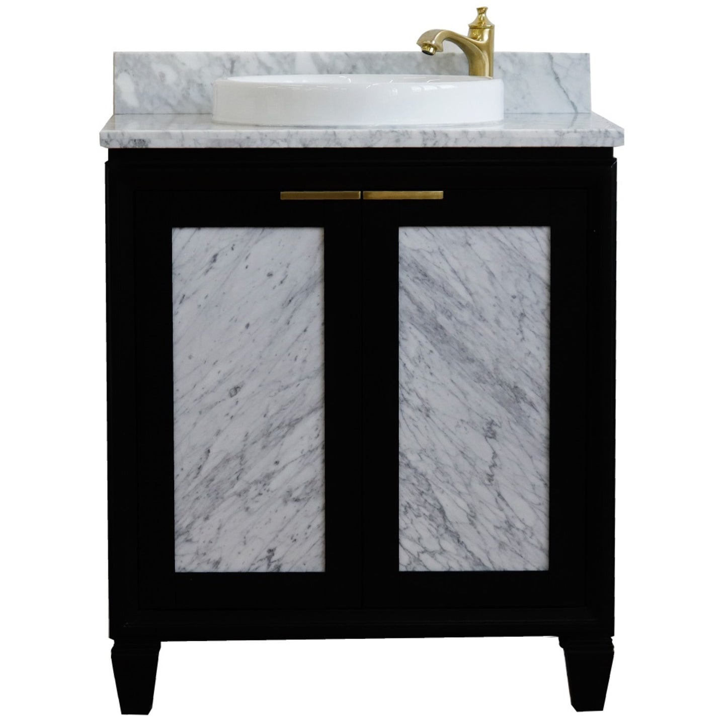 31" Single sink vanity in Black finish with White Carrara marble with round sink