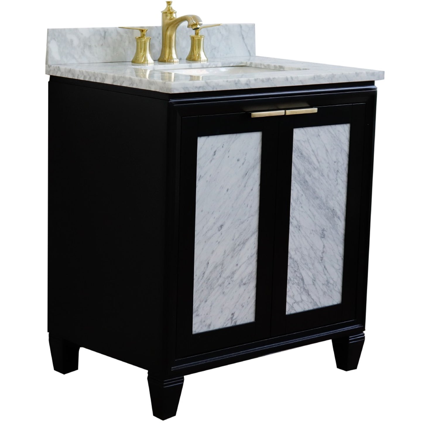 31" Single sink vanity in Black finish with White Carrara marble with rectangle sink