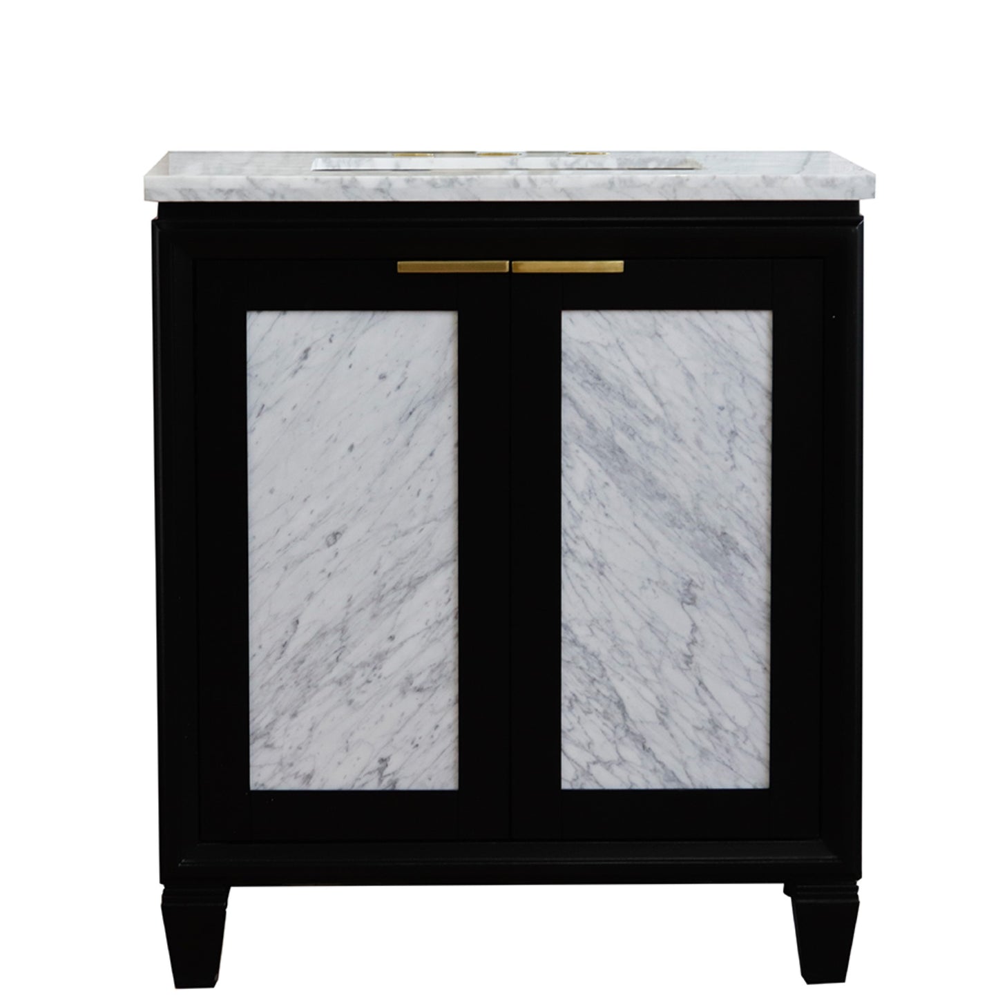 31" Single sink vanity in Black finish with White Carrara marble with rectangle sink