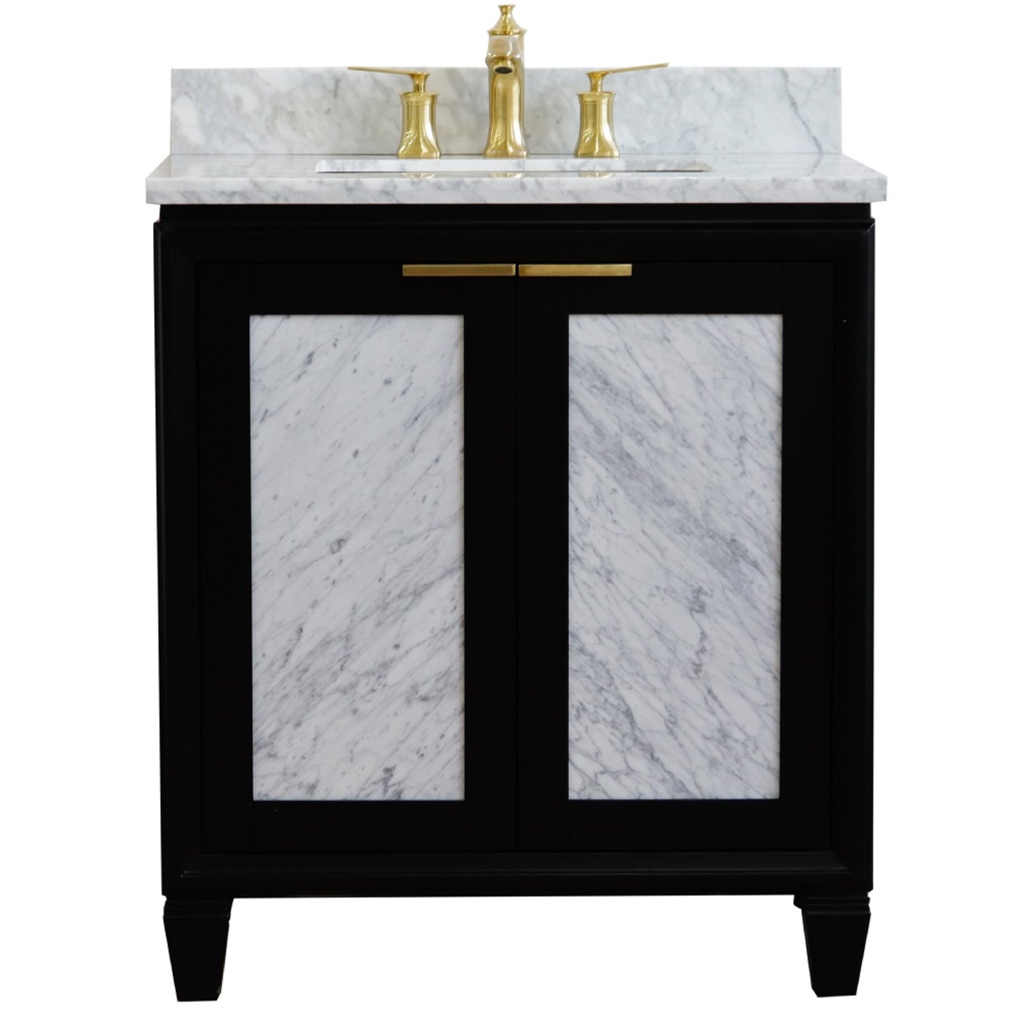 31" Single sink vanity in Black finish with White Carrara marble with rectangle sink