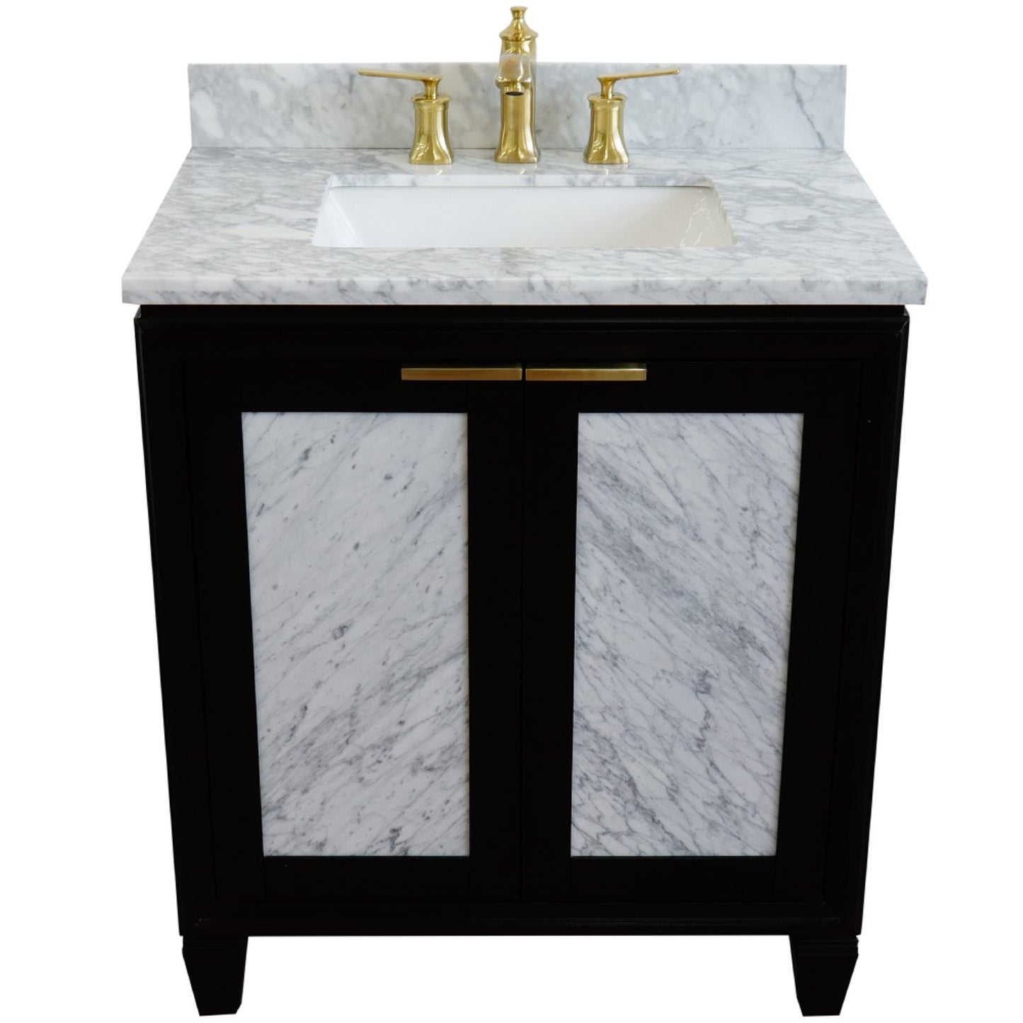 31" Single sink vanity in Black finish with White Carrara marble with rectangle sink