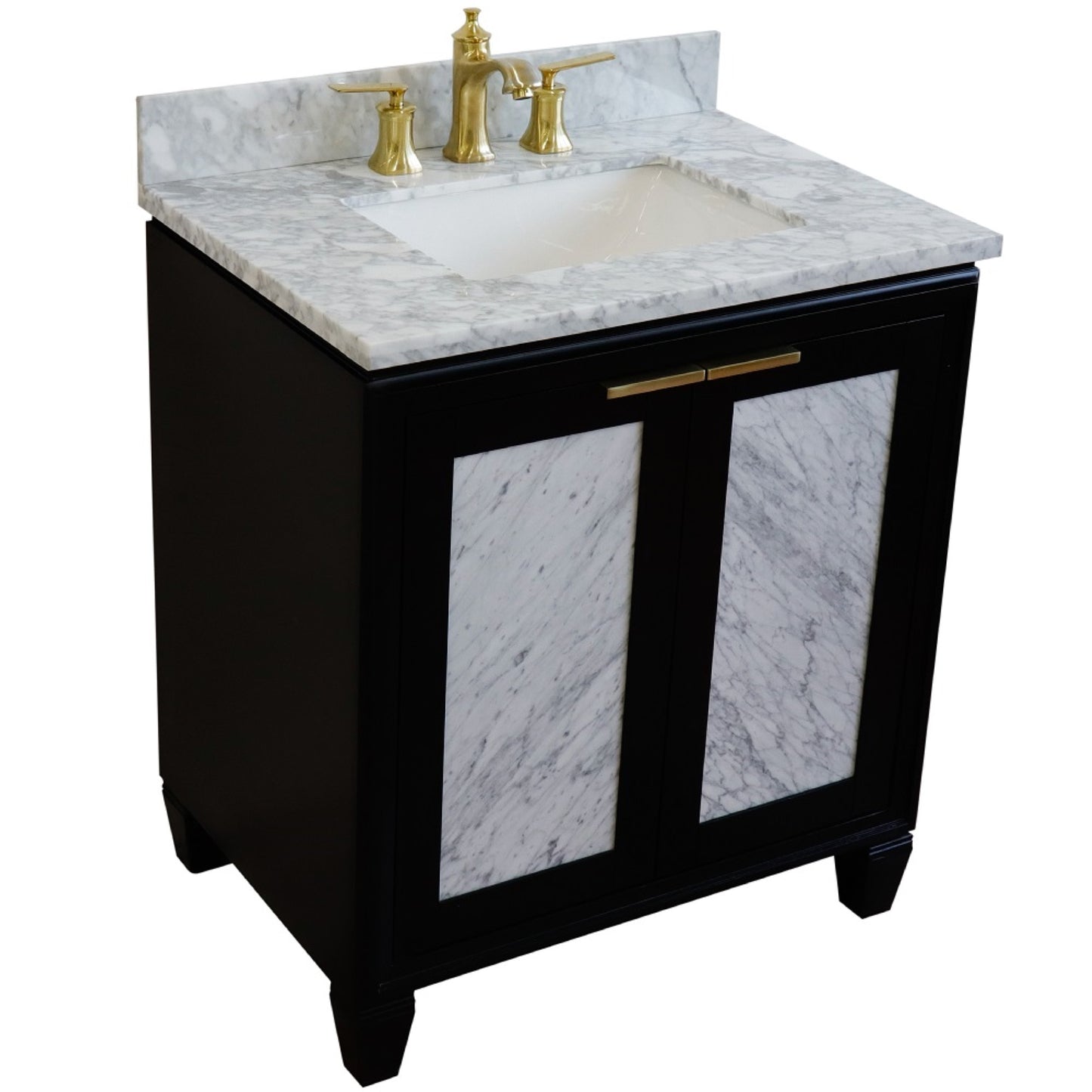 31" Single sink vanity in Black finish with White Carrara marble with rectangle sink