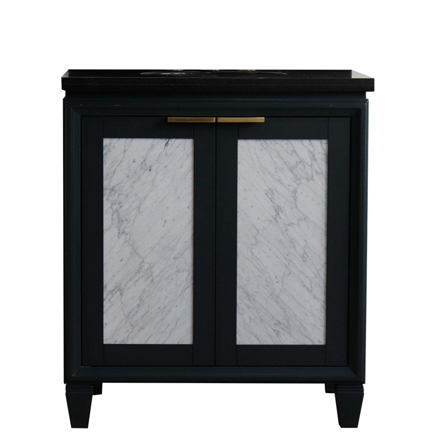 31" Single sink vanity in Dark Gray finish with Black galaxy granite with oval sink