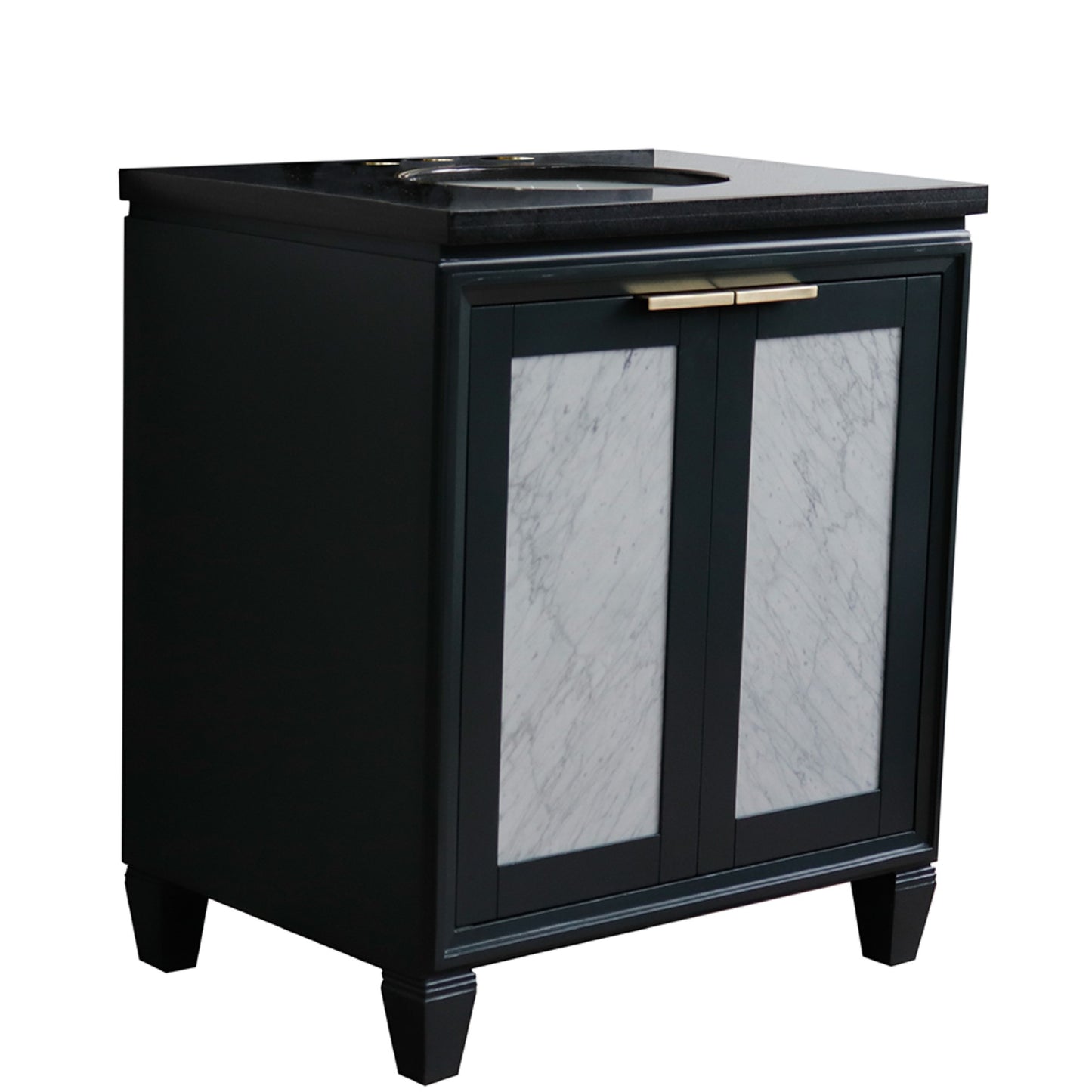 31" Single sink vanity in Dark Gray finish with Black galaxy granite with oval sink