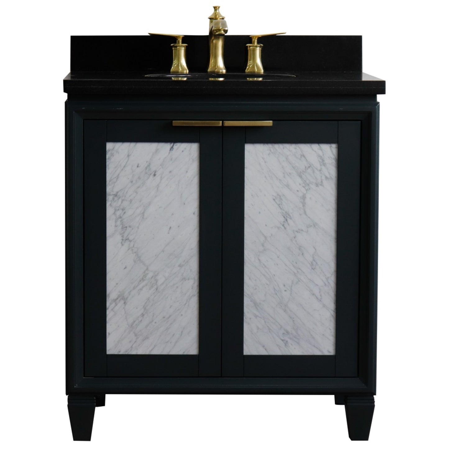 31" Single sink vanity in Dark Gray finish with Black galaxy granite with oval sink