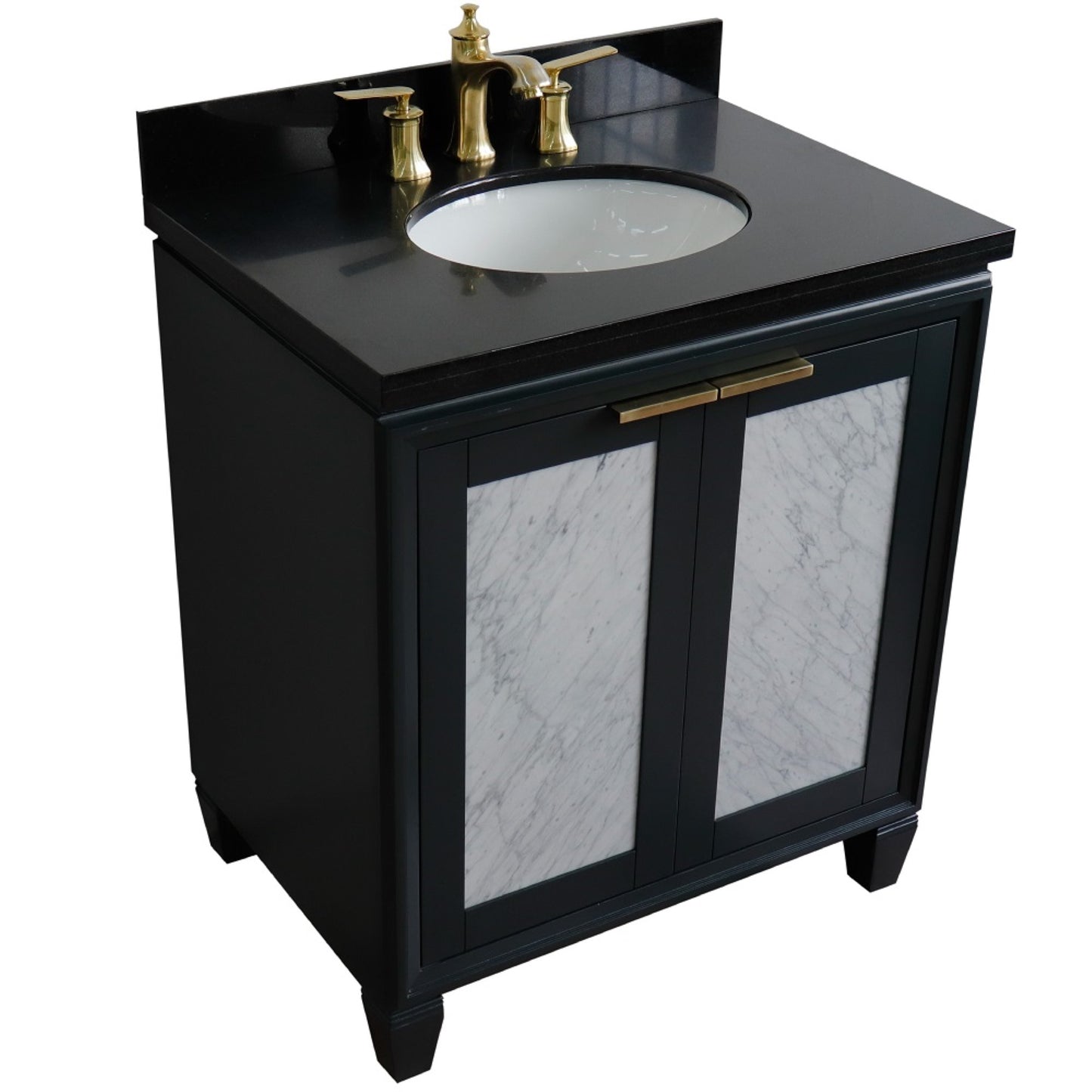 31" Single sink vanity in Dark Gray finish with Black galaxy granite with oval sink