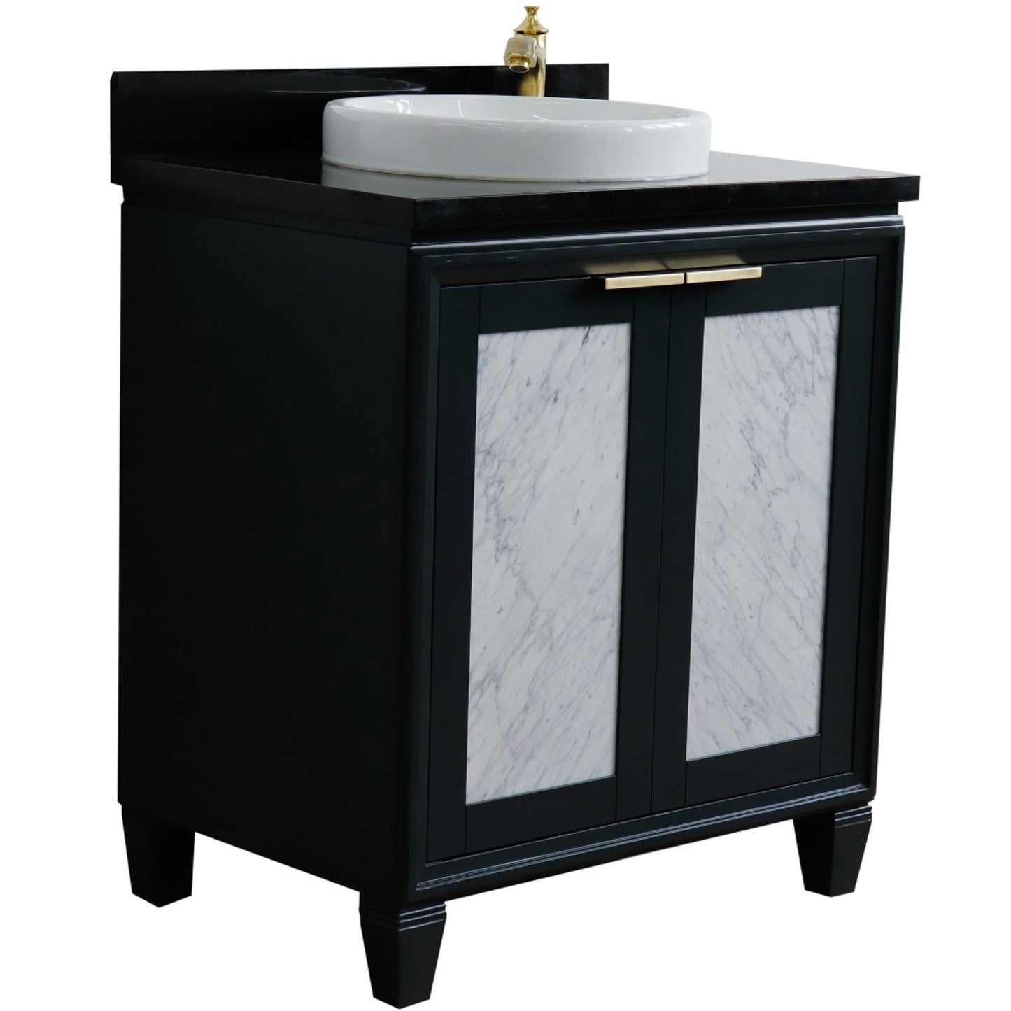 31" Single sink vanity in Dark Gray finish with Black galaxy granite with round sink