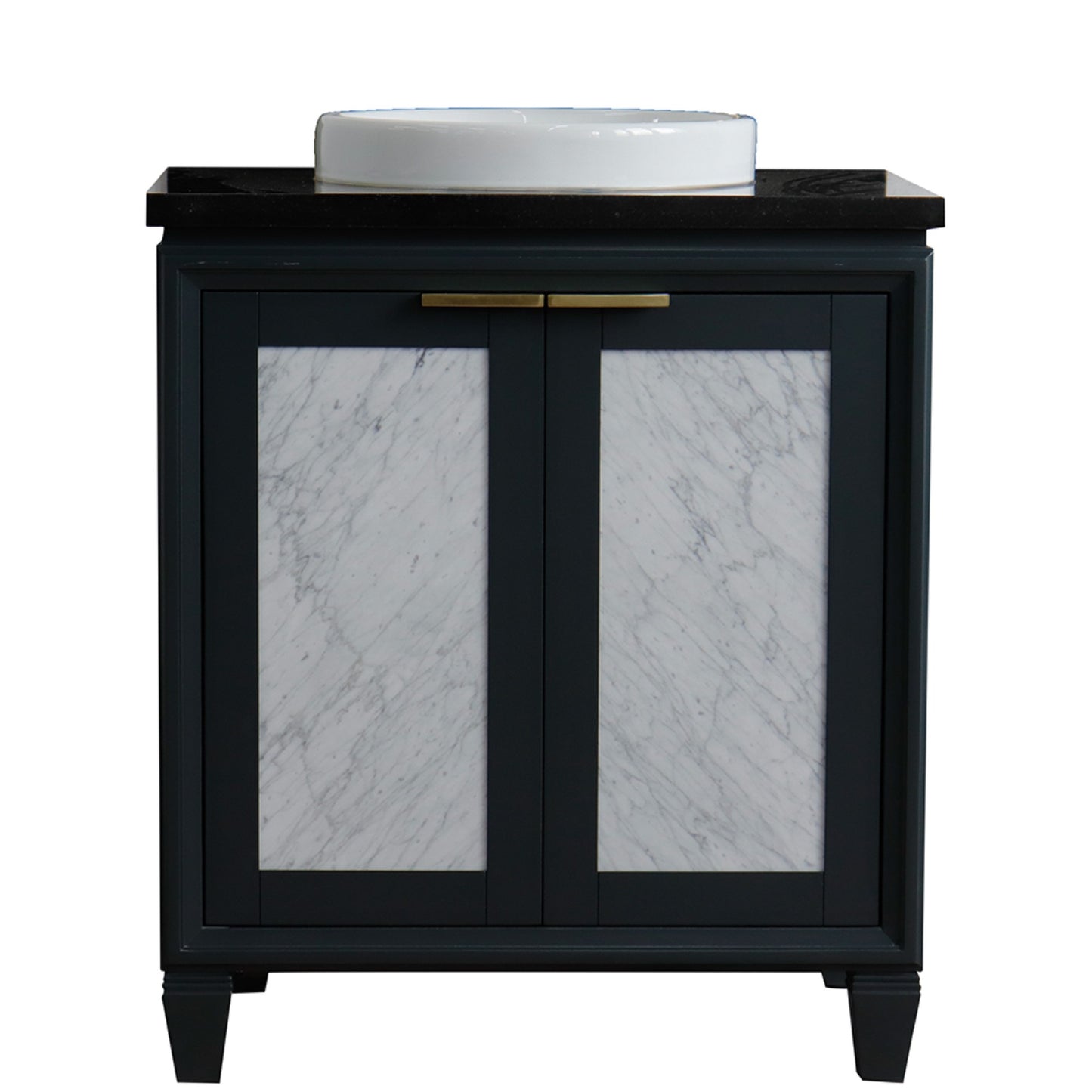 31" Single sink vanity in Dark Gray finish with Black galaxy granite with round sink