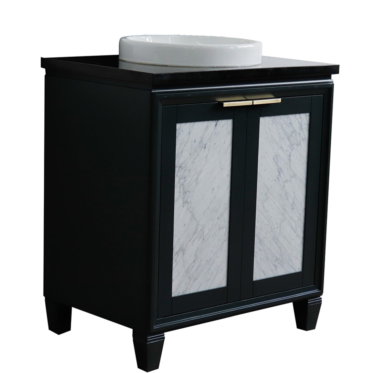 31" Single sink vanity in Dark Gray finish with Black galaxy granite with round sink