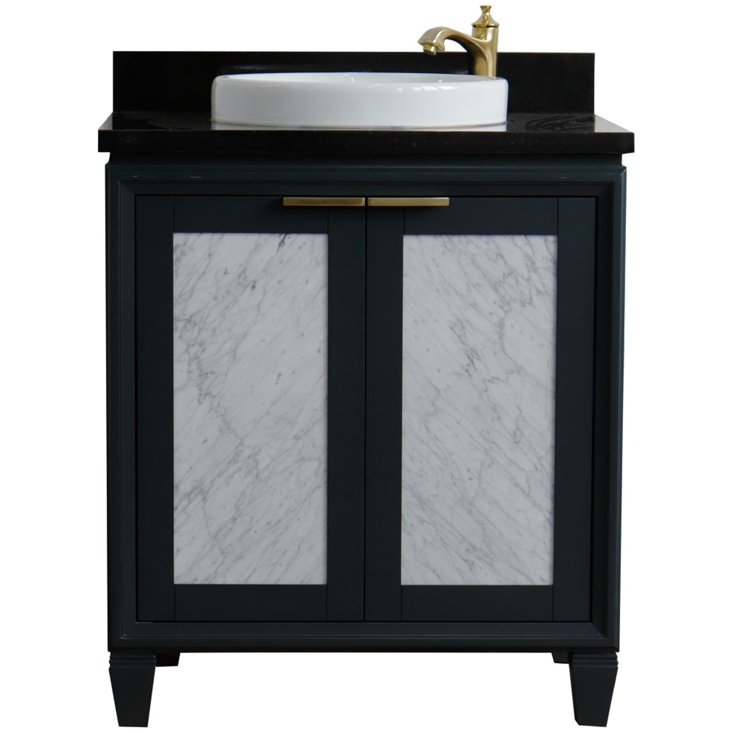 31" Single sink vanity in Dark Gray finish with Black galaxy granite with round sink
