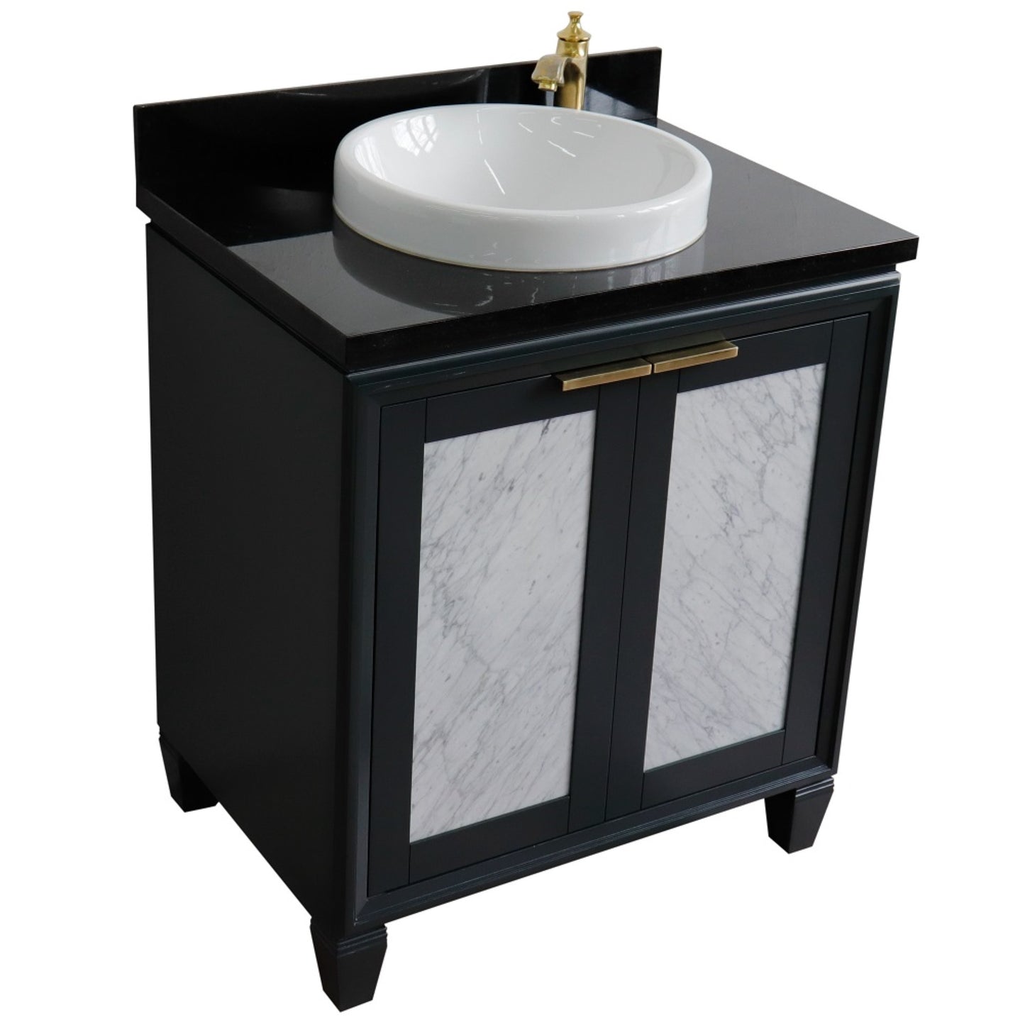 31" Single sink vanity in Dark Gray finish with Black galaxy granite with round sink