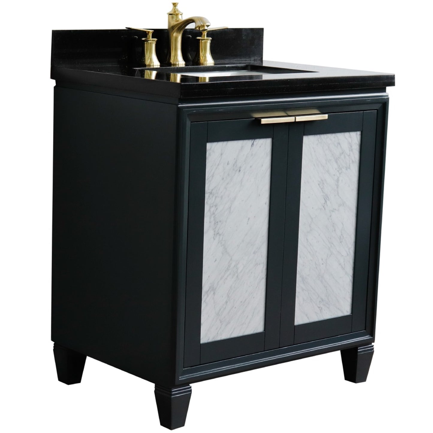 31" Single sink vanity in Dark Gray finish with Black galaxy granite with rectangle sink