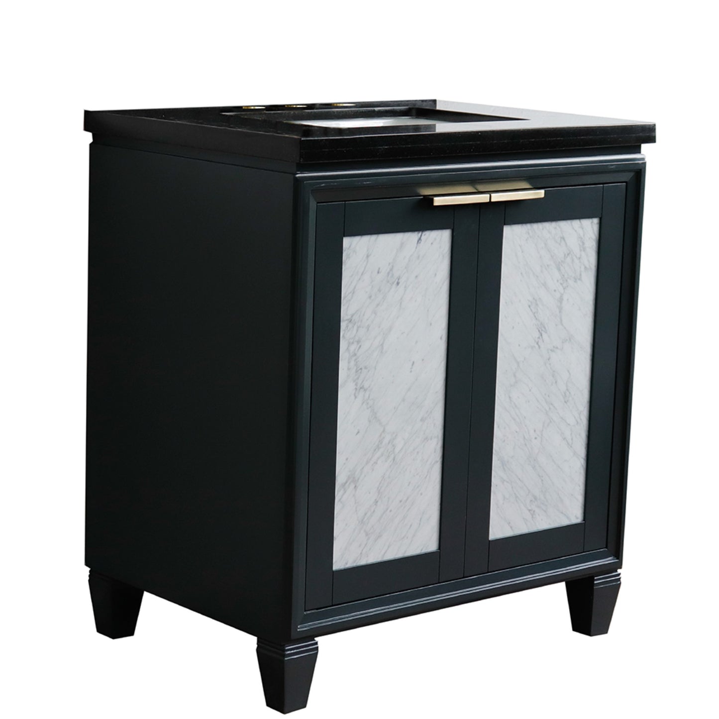 31" Single sink vanity in Dark Gray finish with Black galaxy granite with rectangle sink