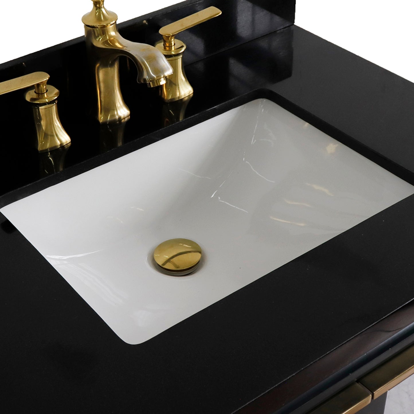 31" Single sink vanity in Dark Gray finish with Black galaxy granite with rectangle sink