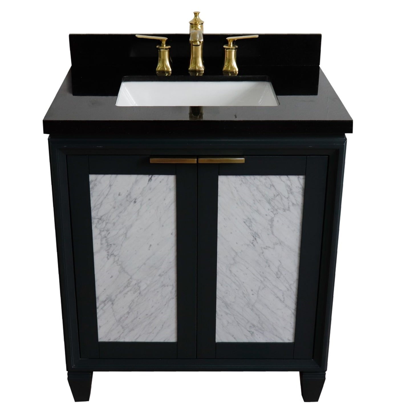 31" Single sink vanity in Dark Gray finish with Black galaxy granite with rectangle sink