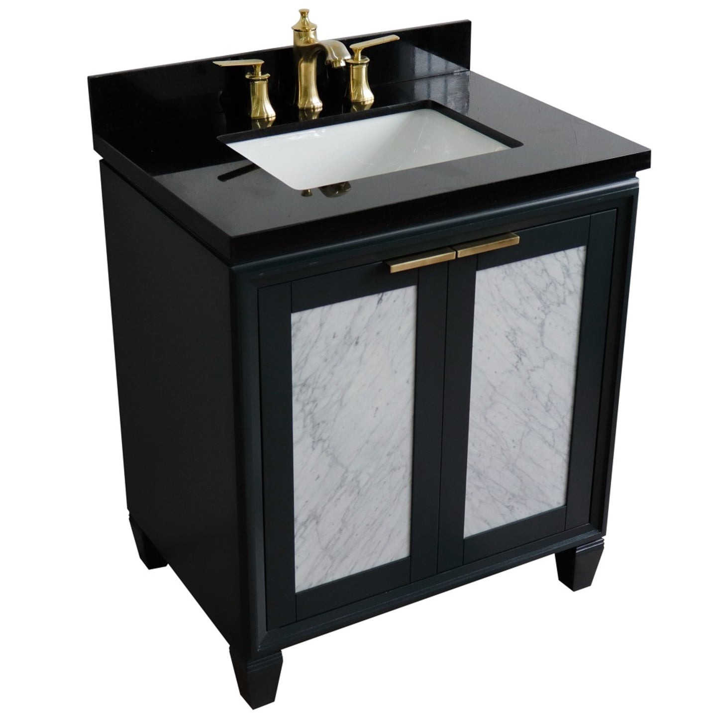31" Single sink vanity in Dark Gray finish with Black galaxy granite with rectangle sink