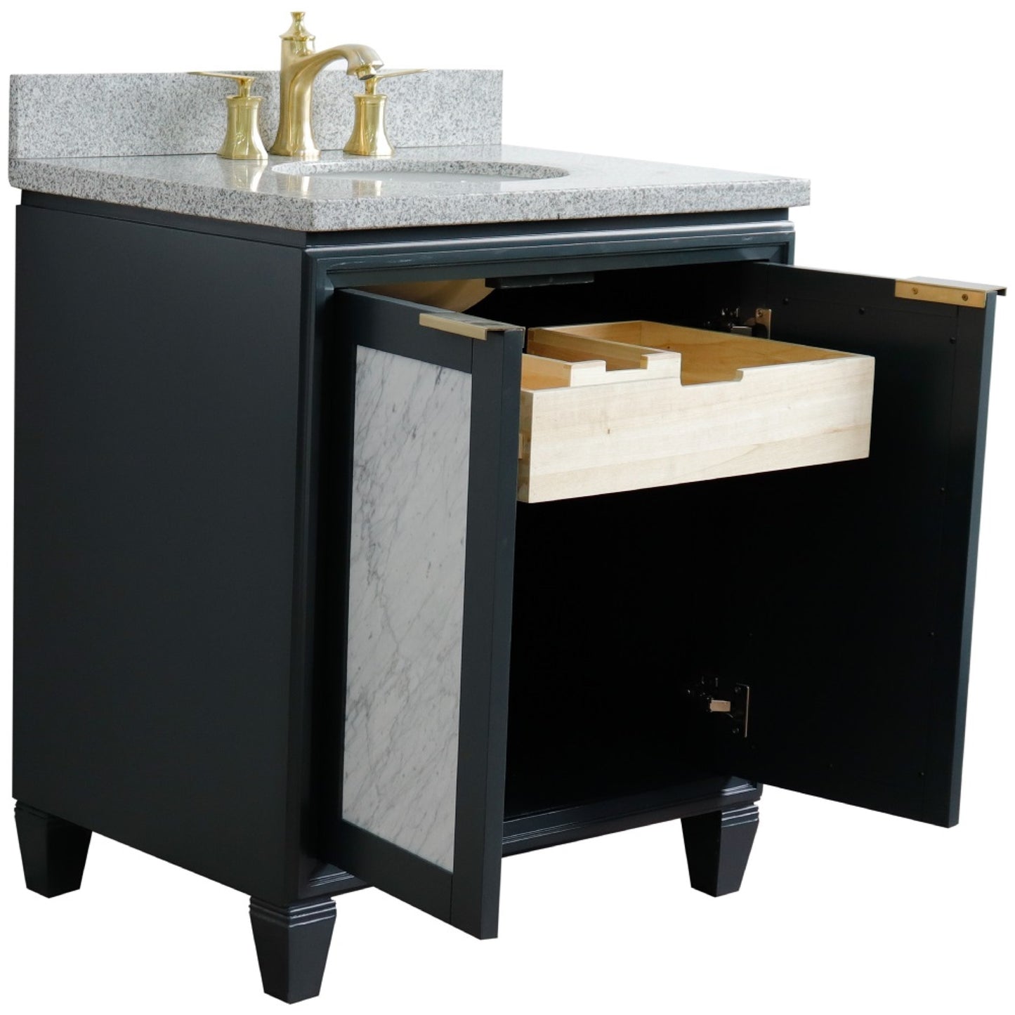 31" Single sink vanity in Dark Gray finish with Gray granite with oval sink