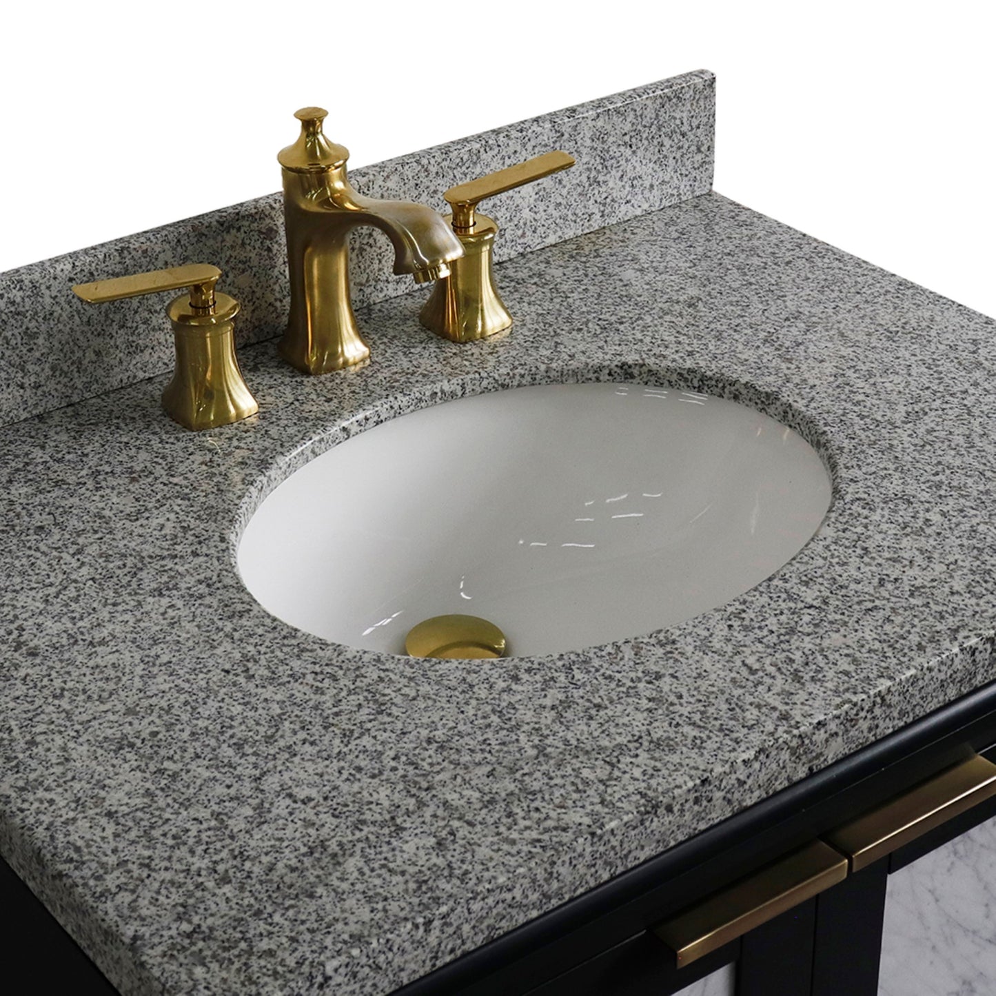 31" Single sink vanity in Dark Gray finish with Gray granite with oval sink