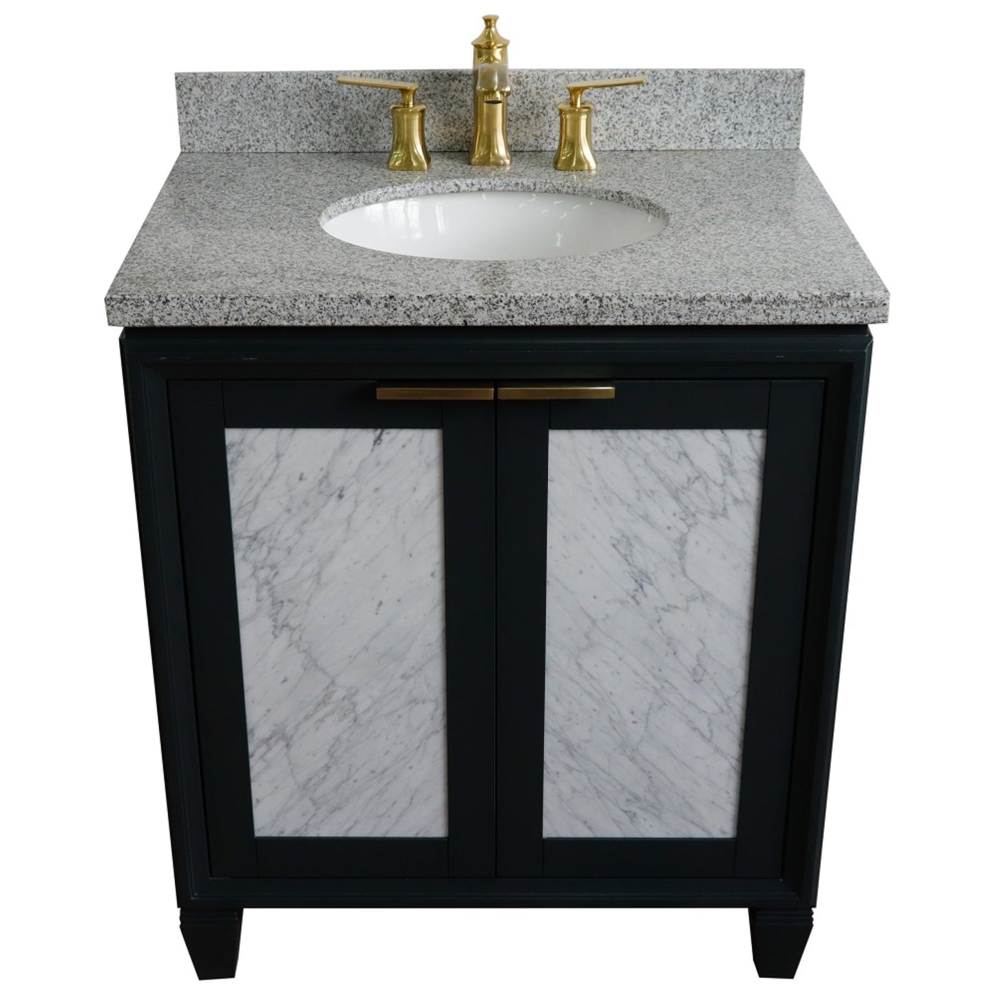 31" Single sink vanity in Dark Gray finish with Gray granite with oval sink