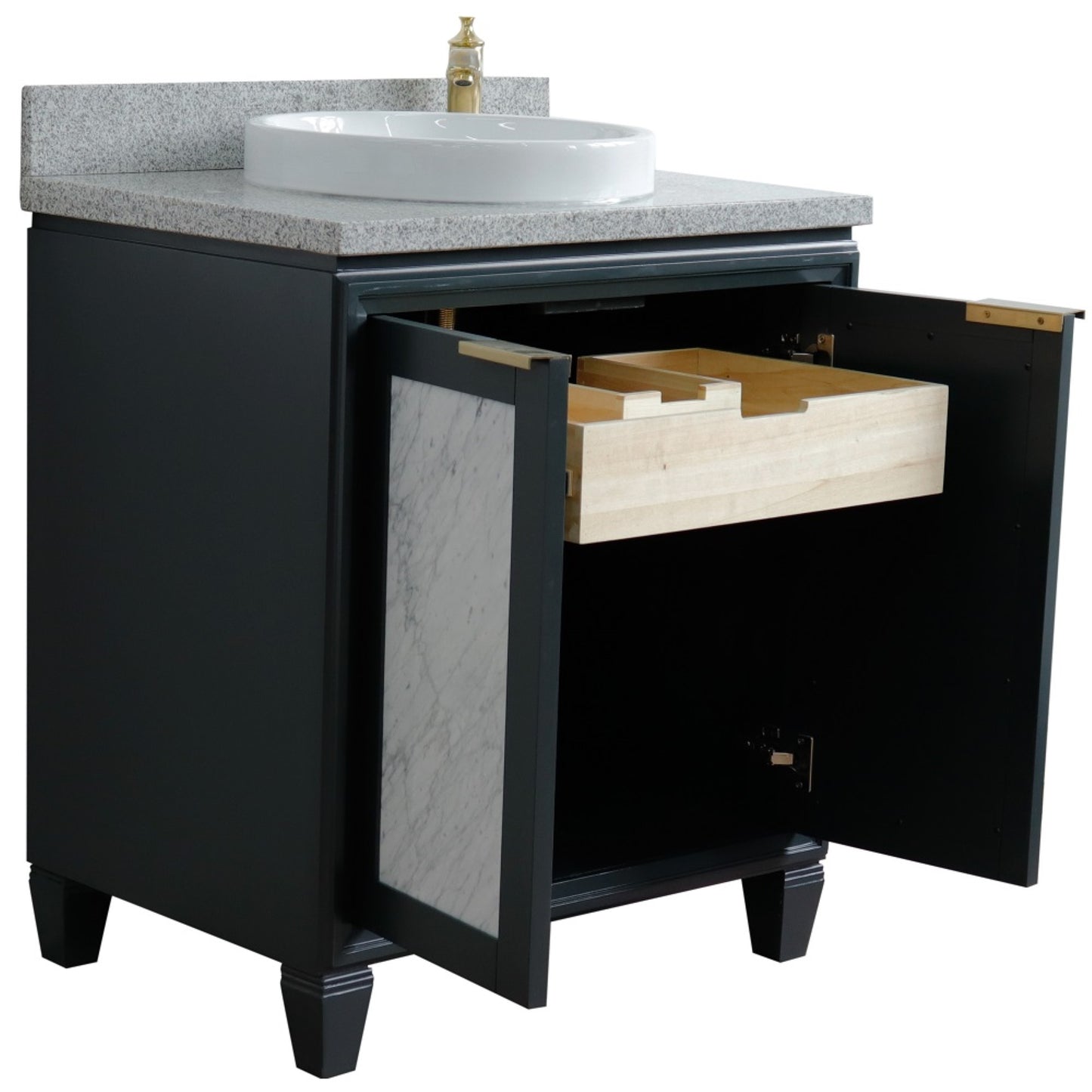 31" Single sink vanity in Dark Gray finish with Gray granite with round sink