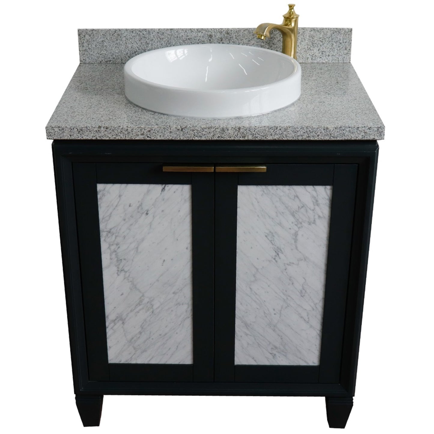 31" Single sink vanity in Dark Gray finish with Gray granite with round sink