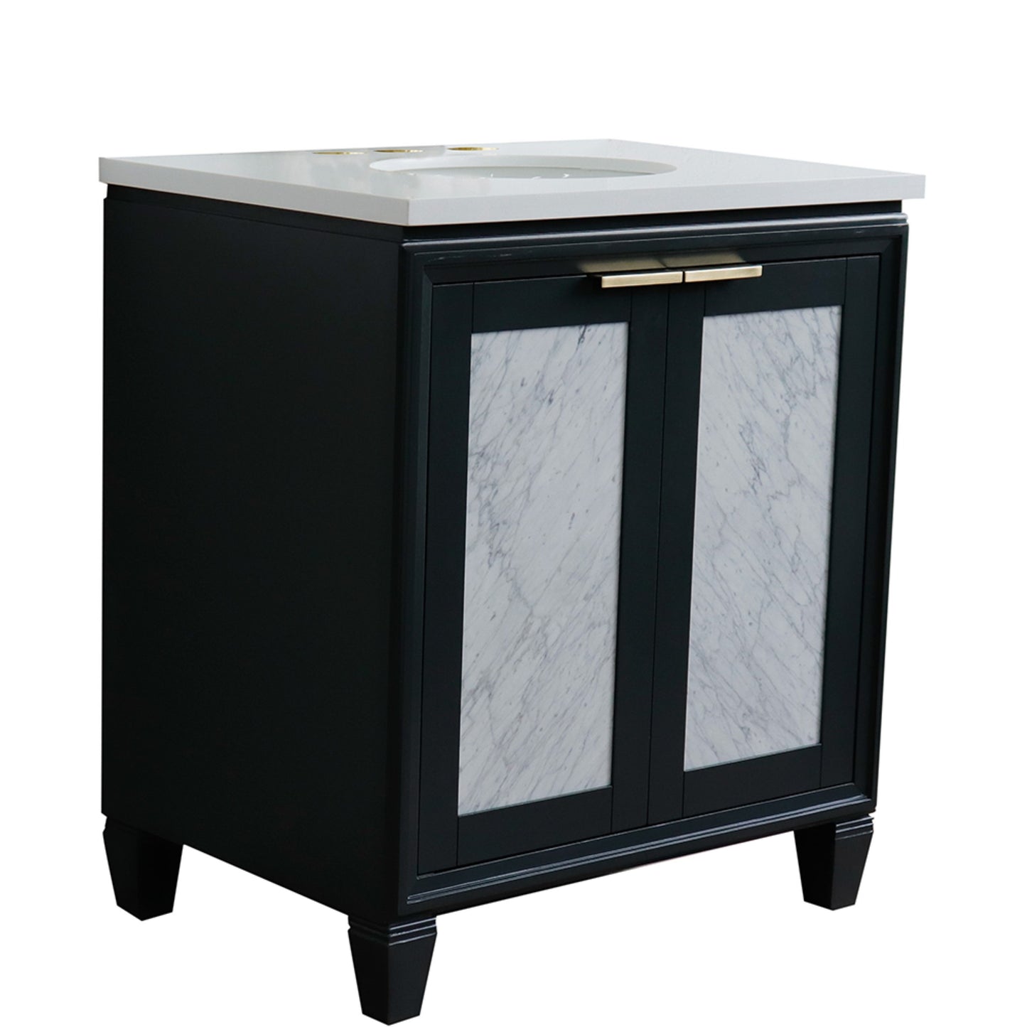 31" Single sink vanity in Dark Gray finish with White engineered stone with oval sink