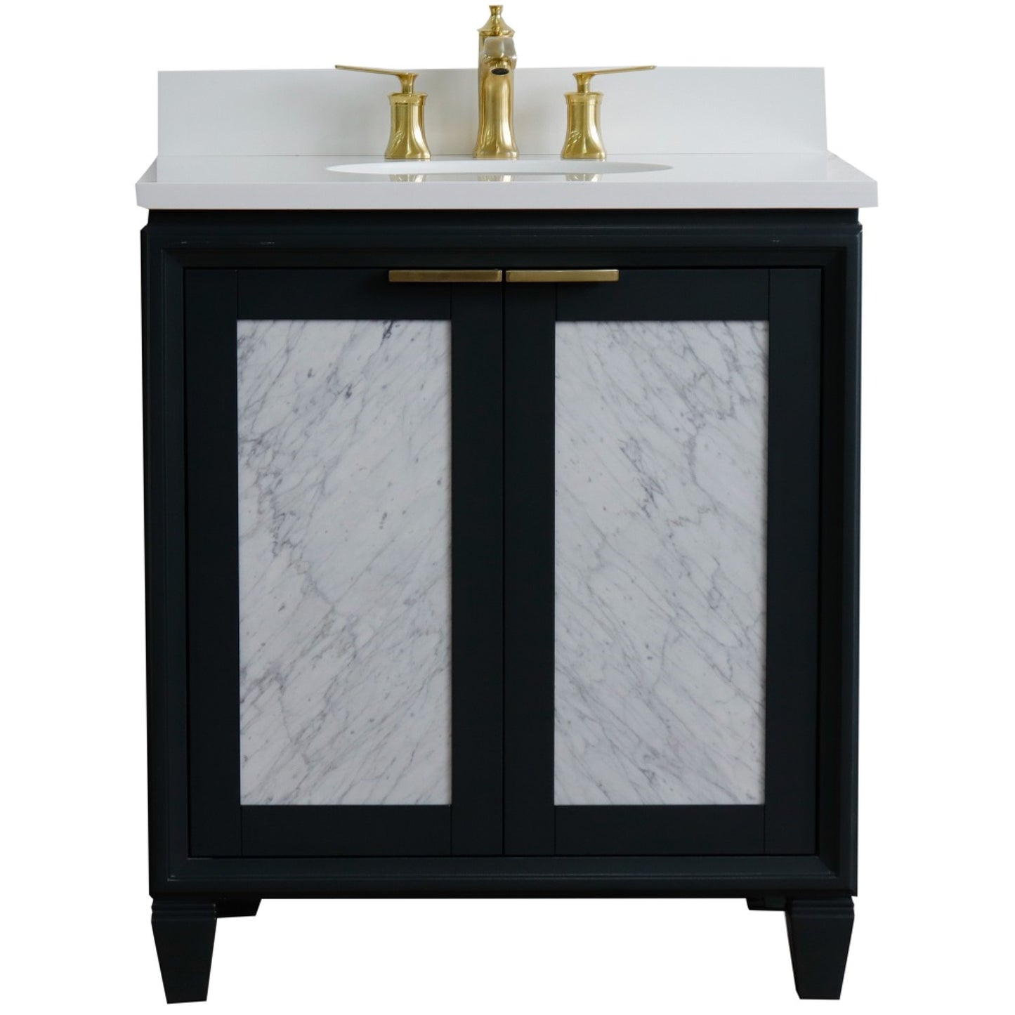 31" Single sink vanity in Dark Gray finish with White engineered stone with oval sink