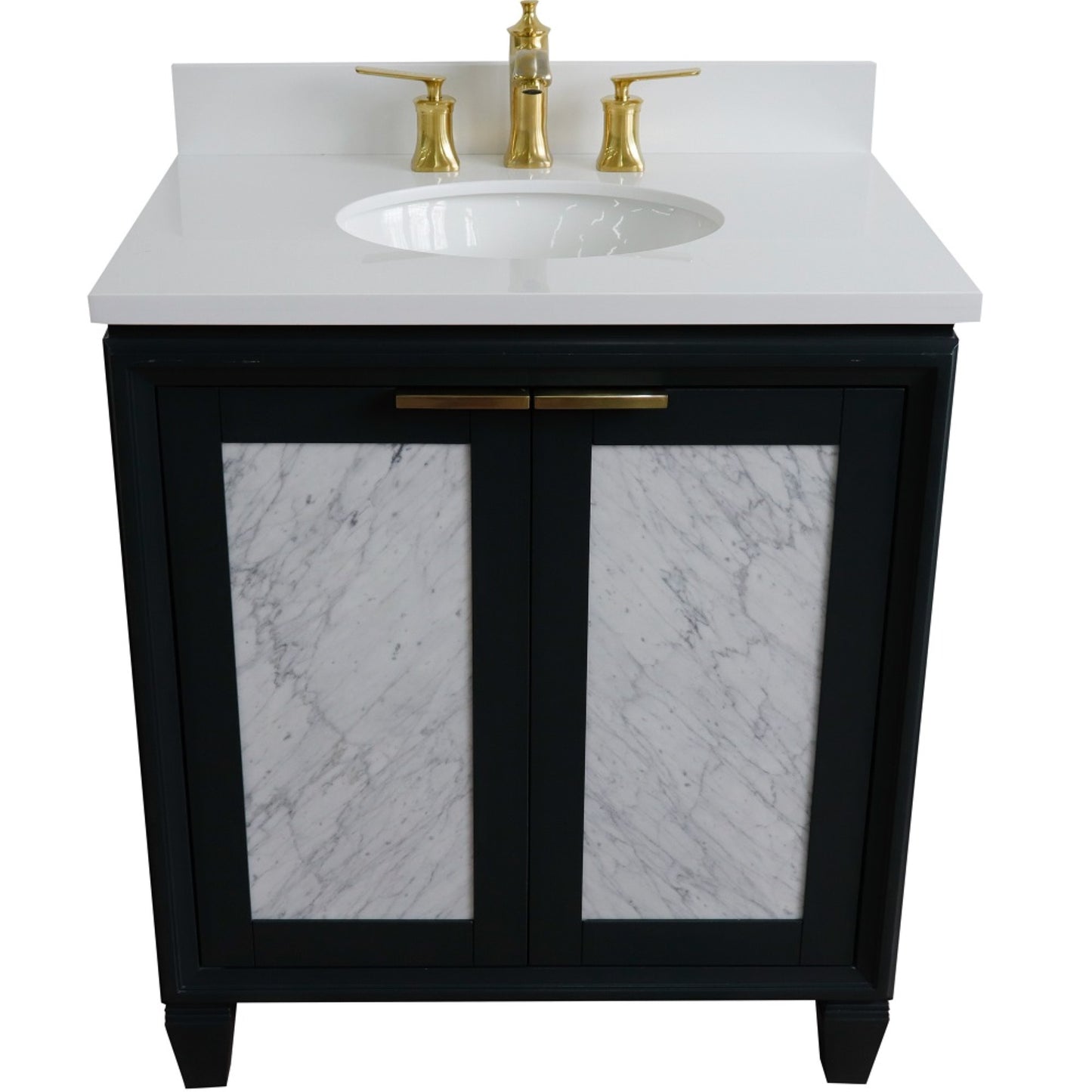 31" Single sink vanity in Dark Gray finish with White engineered stone with oval sink