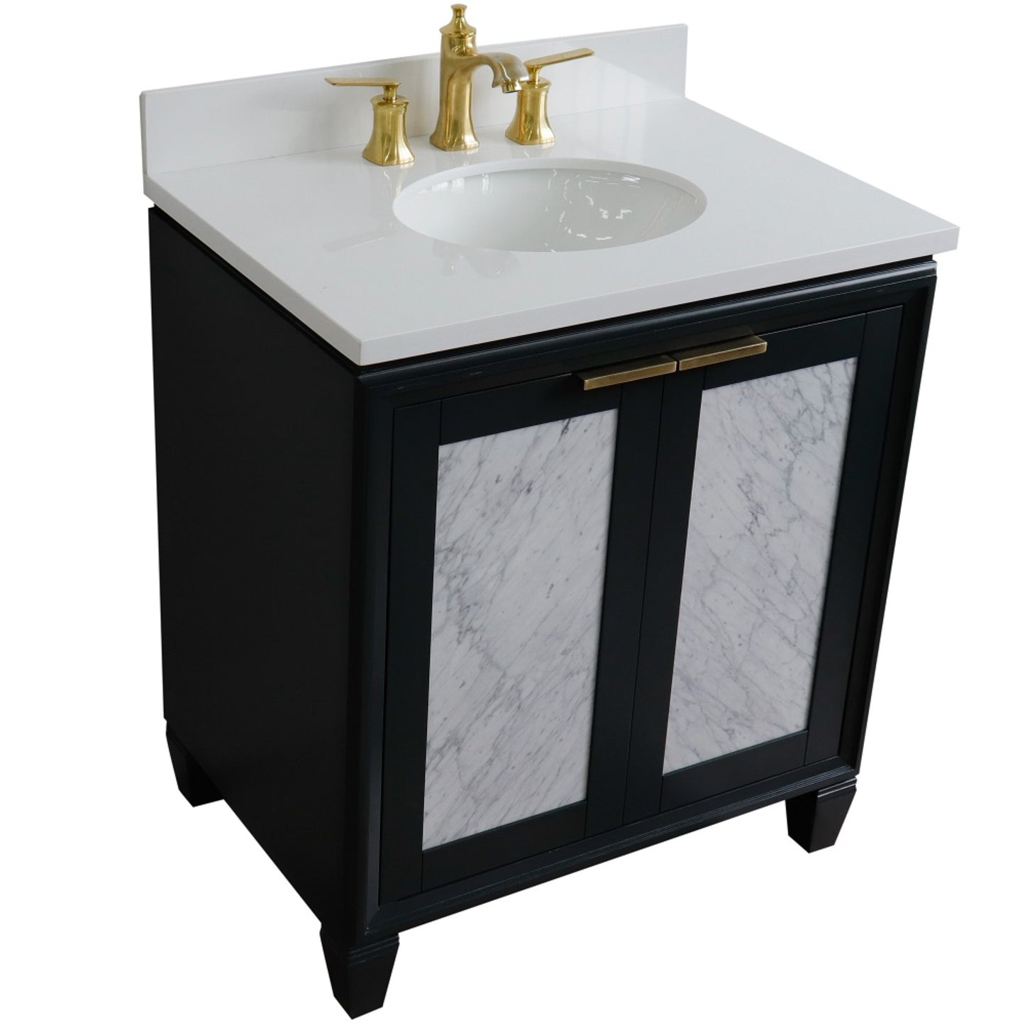 31" Single sink vanity in Dark Gray finish with White engineered stone with oval sink
